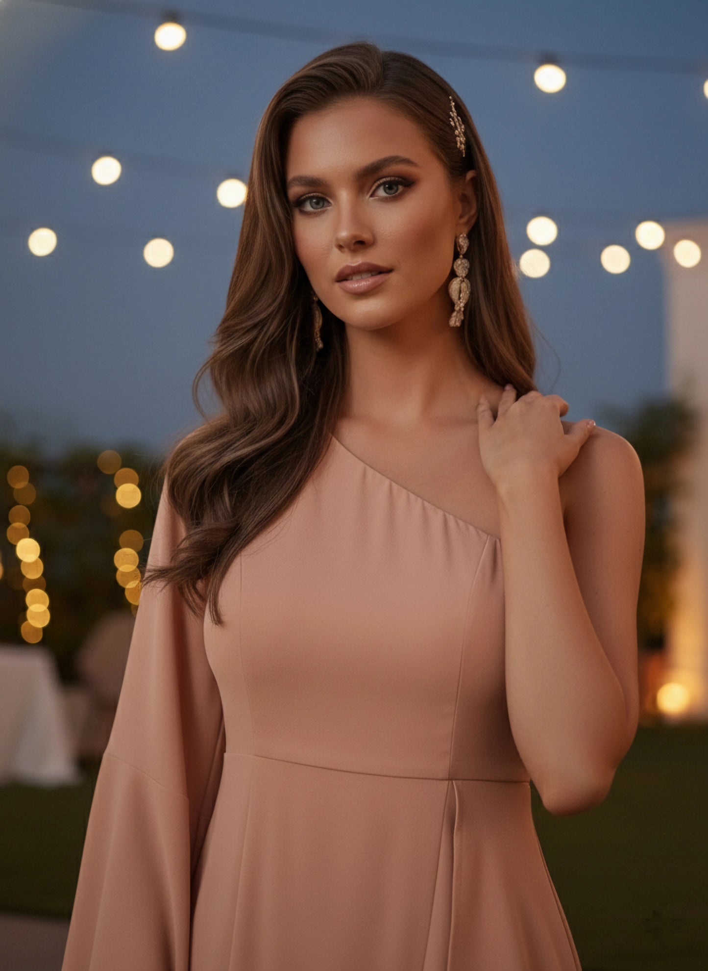 Berrylush Women Solid Pink One-Shoulder Ruffled Asymmetrical A-Line Maxi Dress