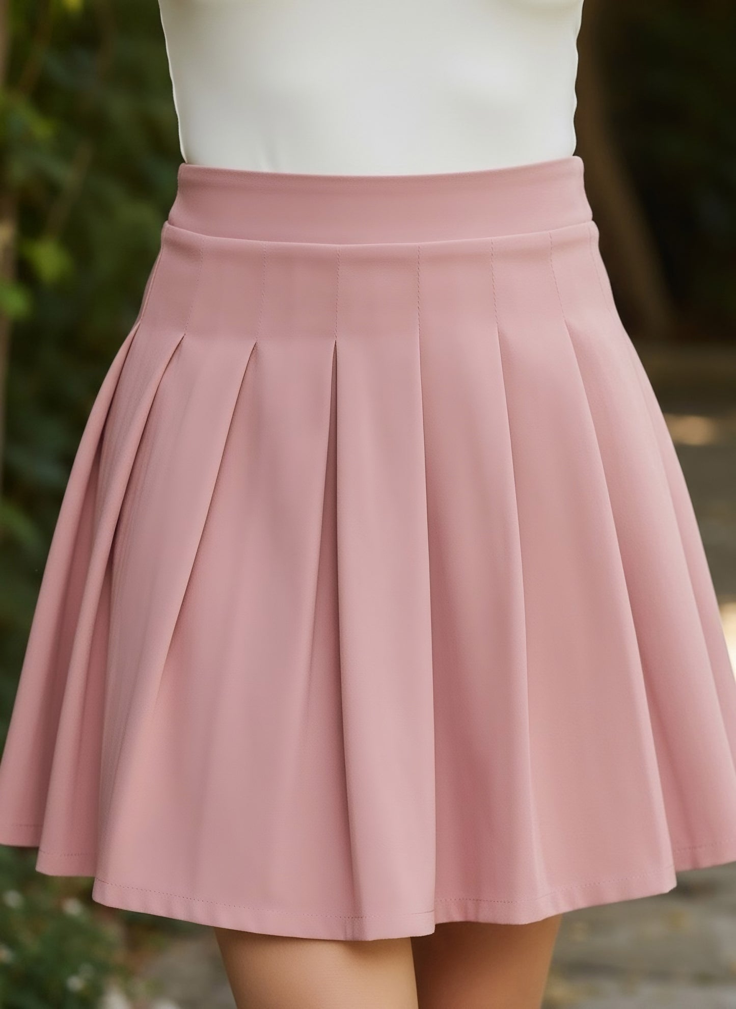 Berrylush Women Solid Light Pink High-Rise Waist Slip-On Pleated Mini Skirt