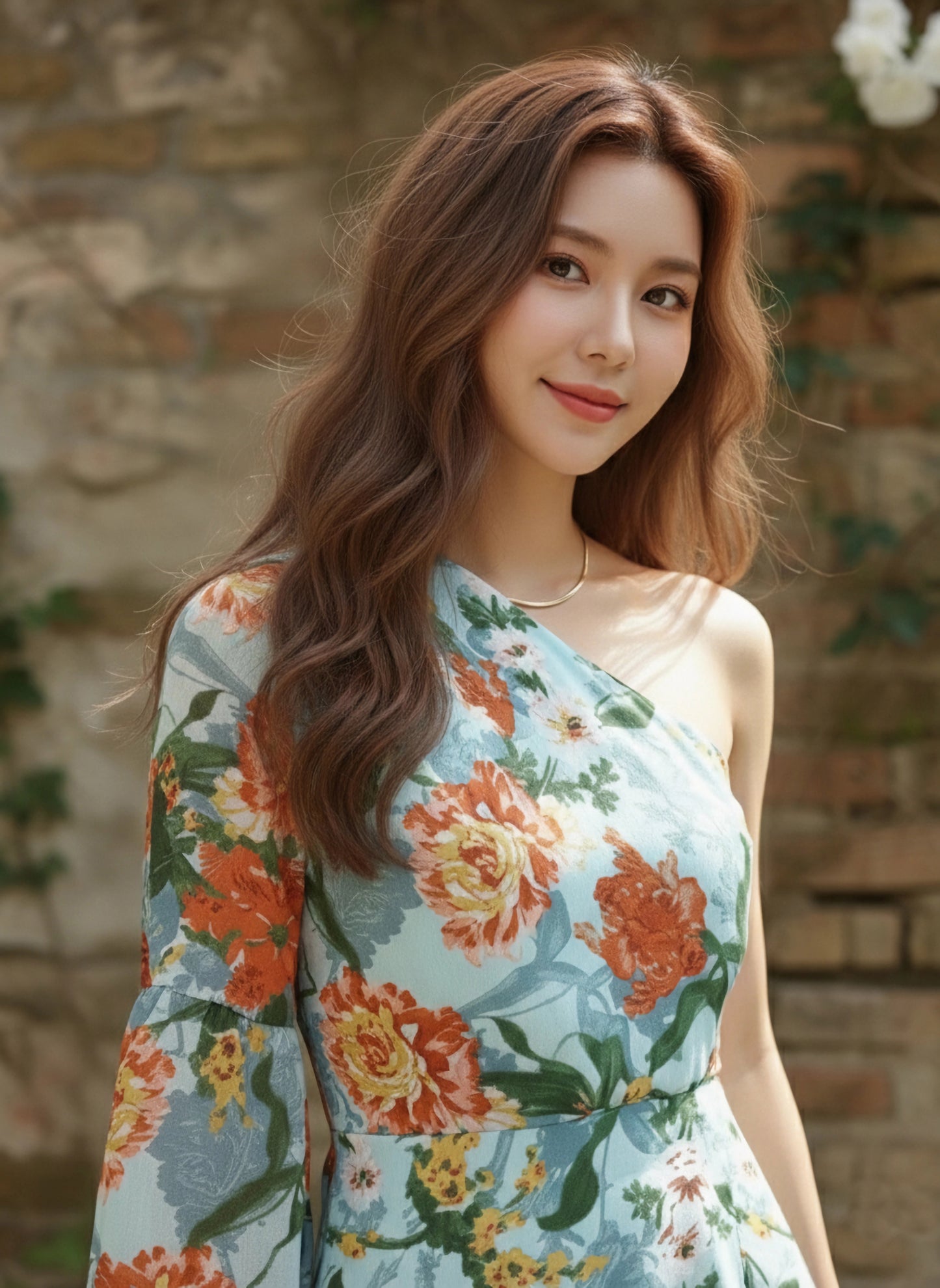 Berrylush Women Blue & Orange Floral Printed One-Shoulder Neck Tulip Ruffled A-Line Mini Dress