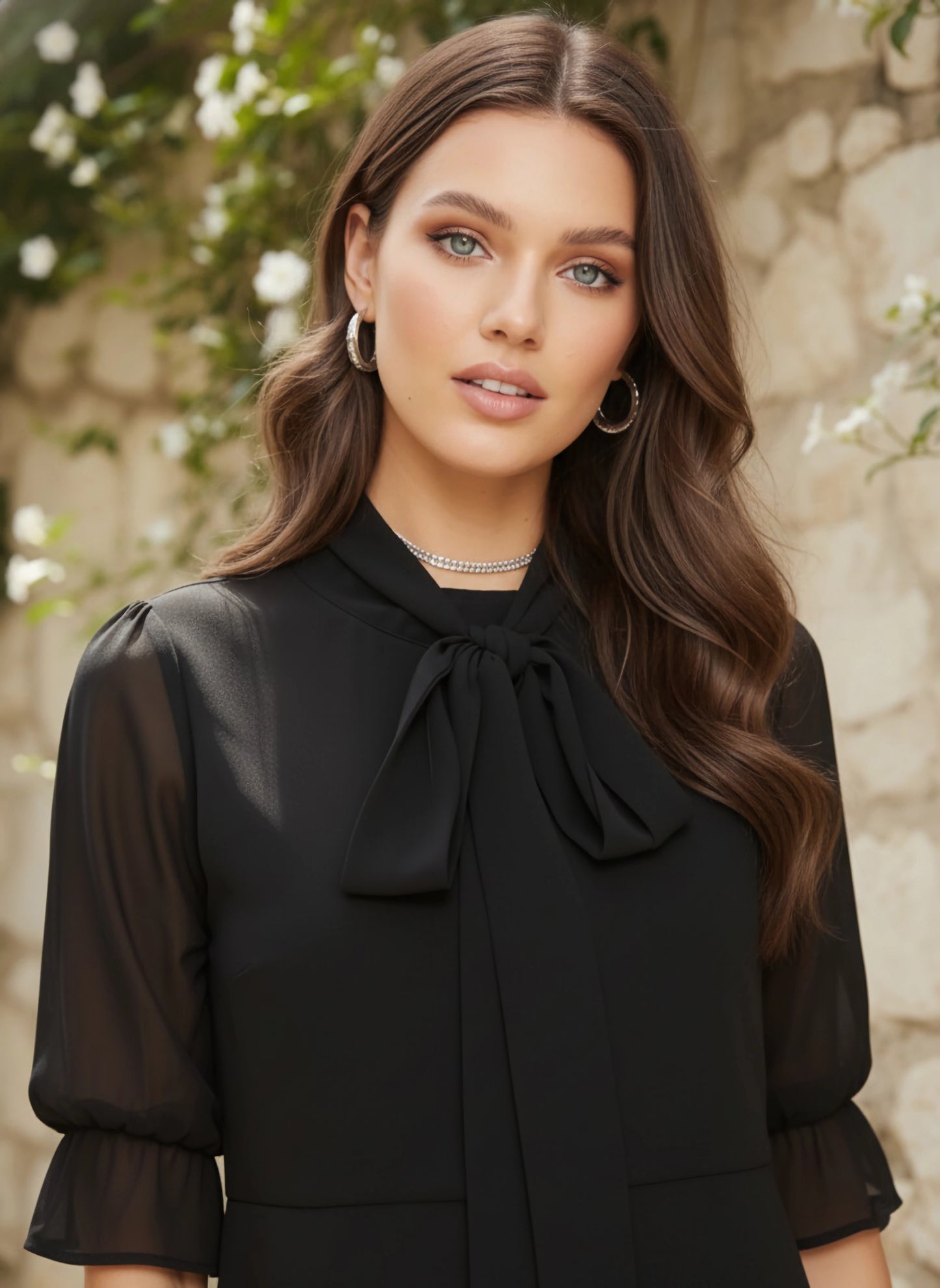 Berrylush Women Solid Black Tie-Up Neck Fit & Flare Mini Dress