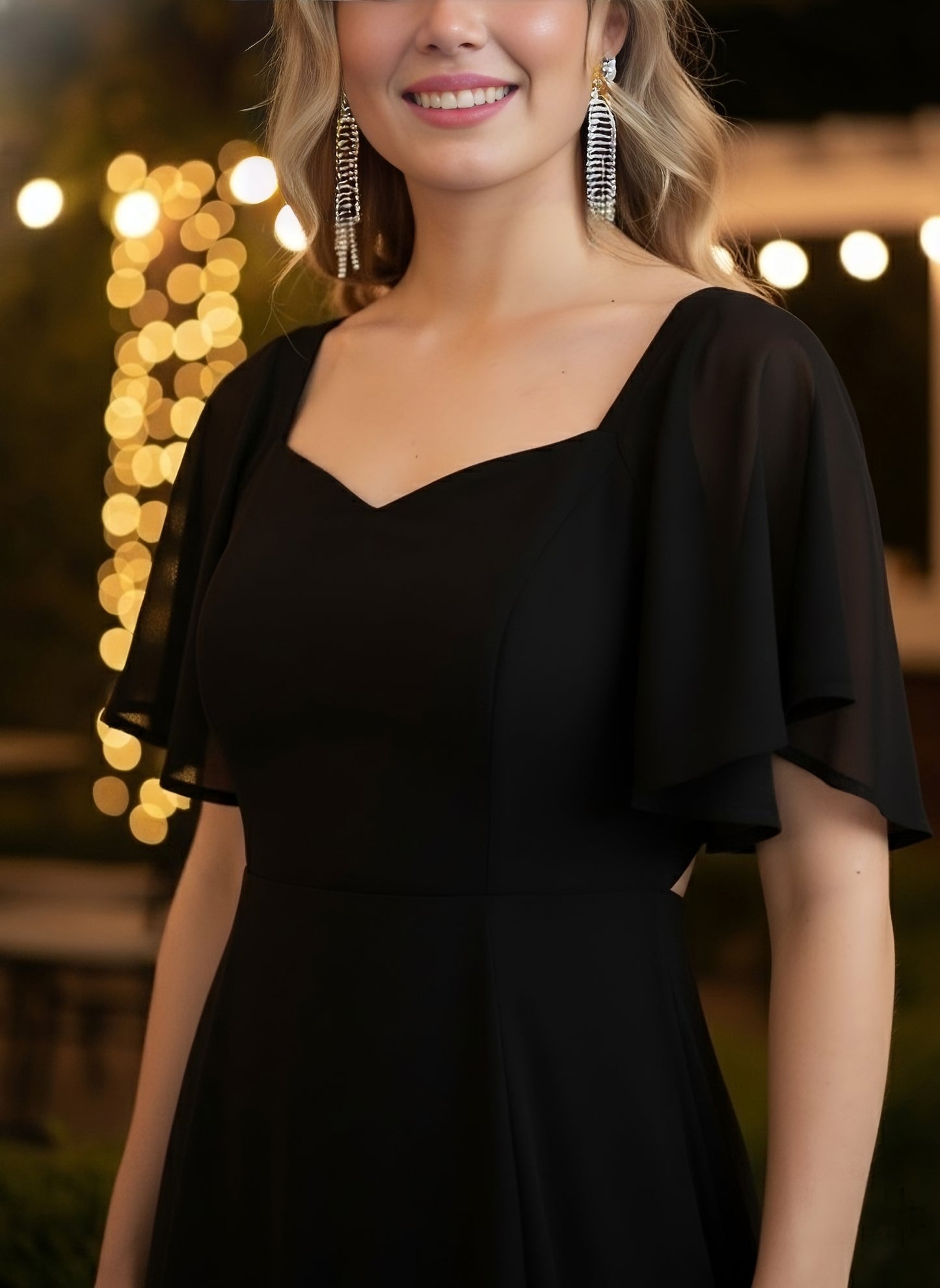 Berrylush Women Black Solid Sweetheart Neck A-Line Maxi Dress