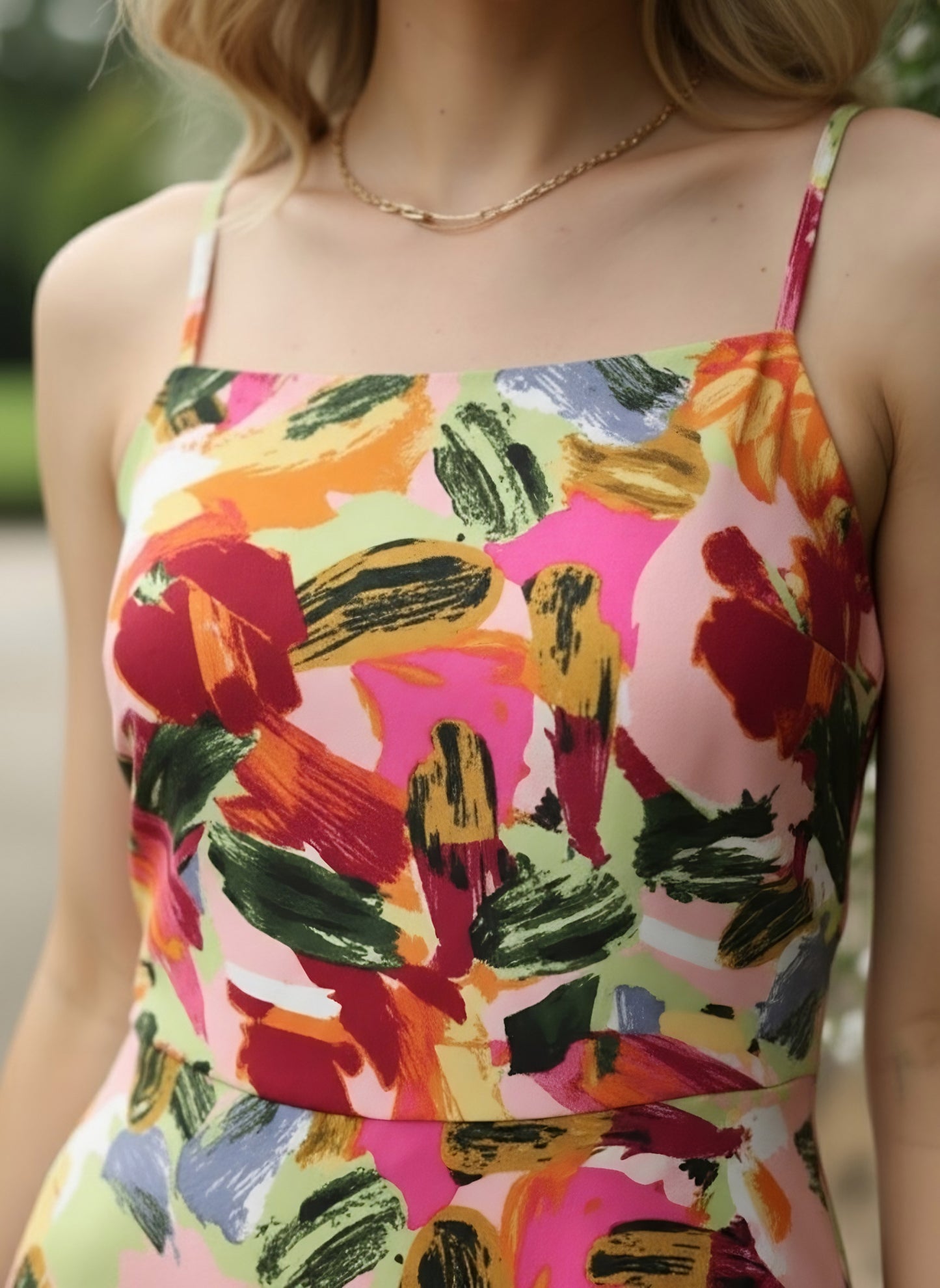 Berrylush Women Pink & Multicoloured Abstract Printed Square Neck Crepe Fit & Flare Mini Dress