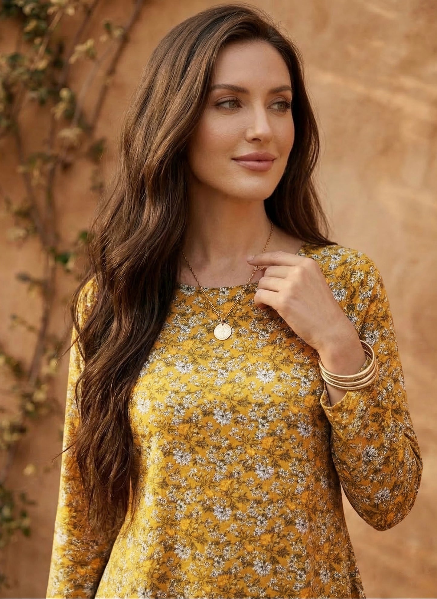 Berrylush Women Mustard Yellow Floral Printed High-Low Longline Top