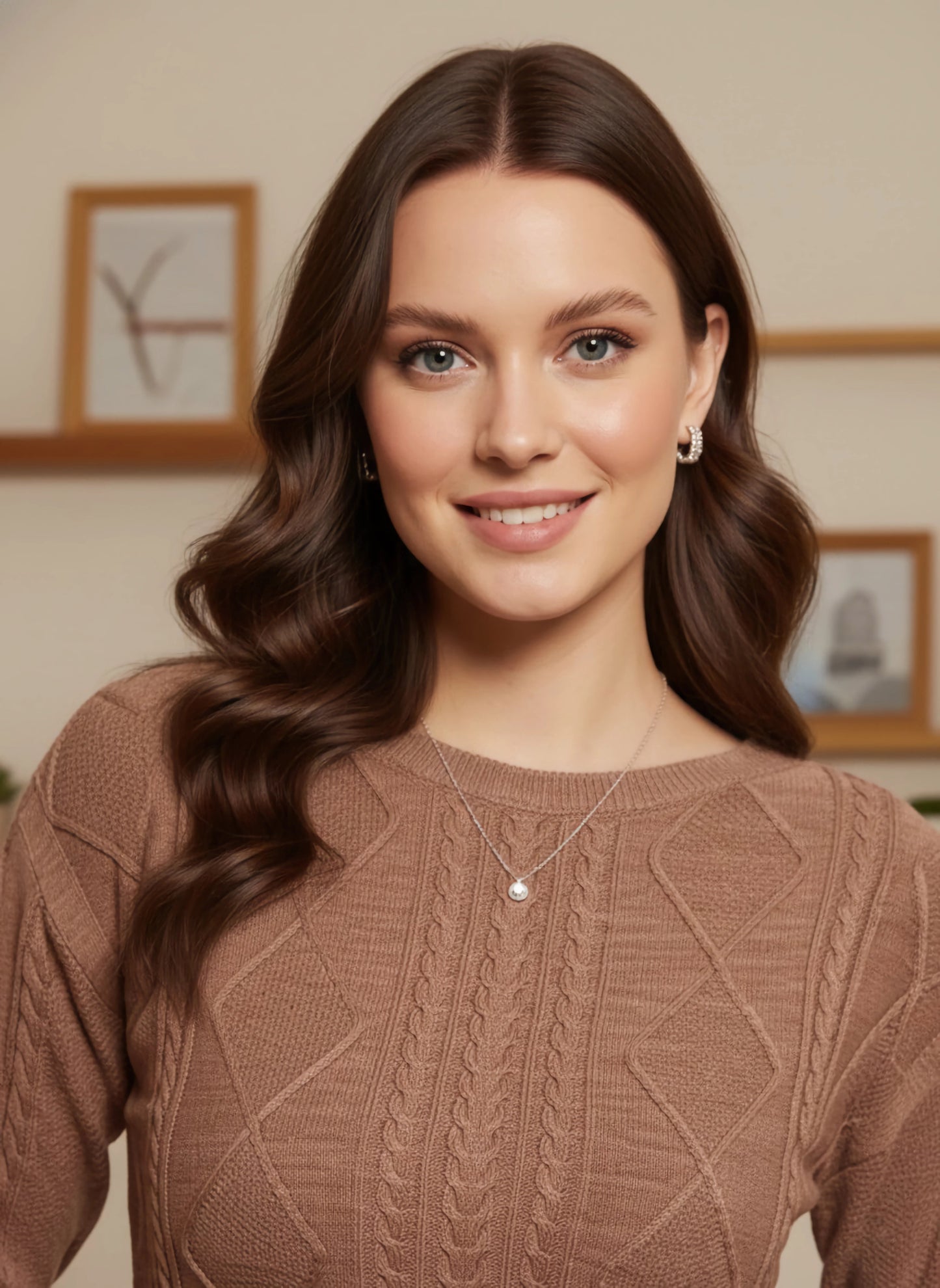 Berrylush Women Solid Brown Round Neck Acrylic Back Tie-Up Ribbed Hem Cable Knitted Crop Sweater