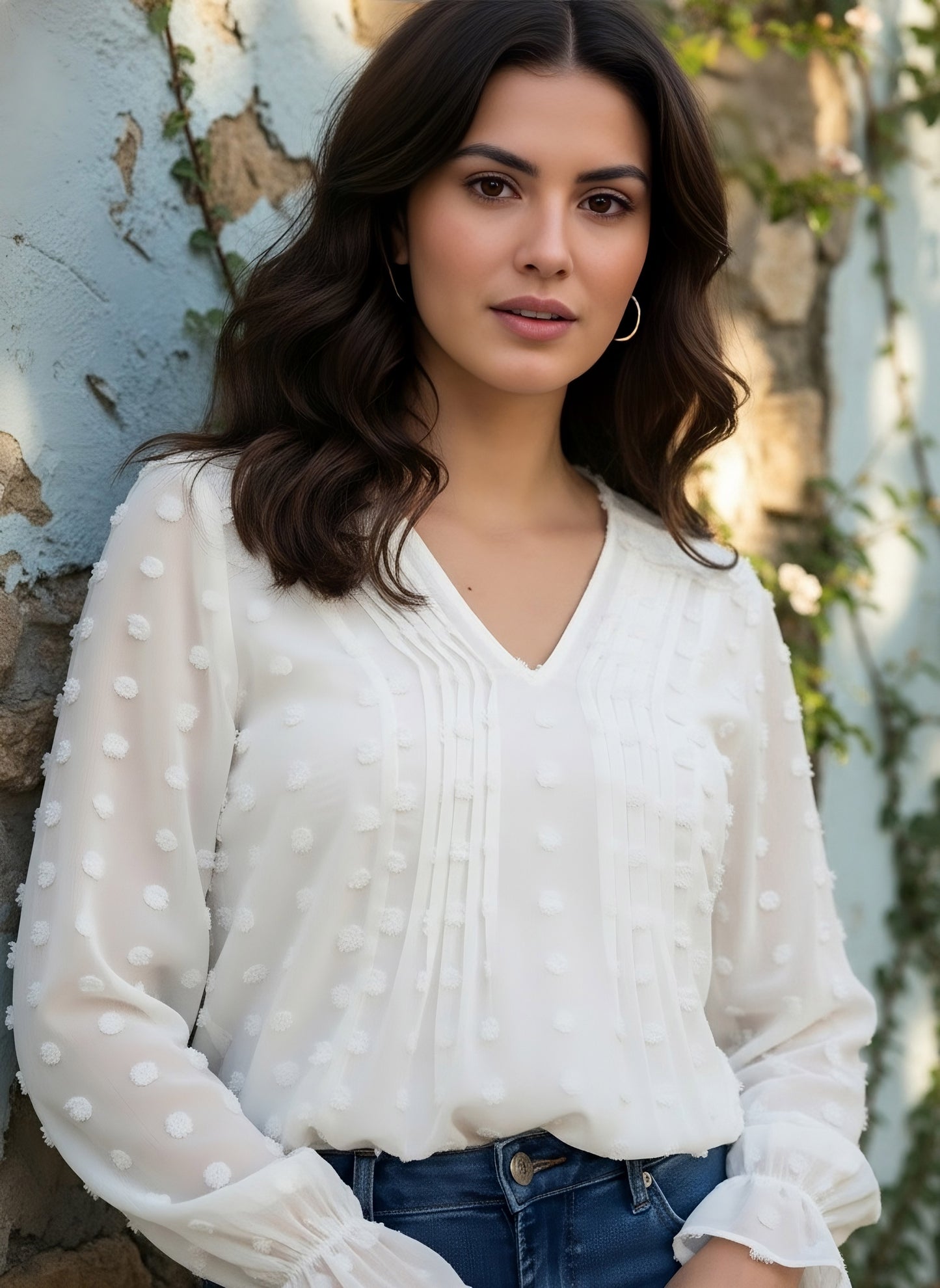 Berrylush BIZwear Women White Solid V-Neck Long Sleeve Regular Top