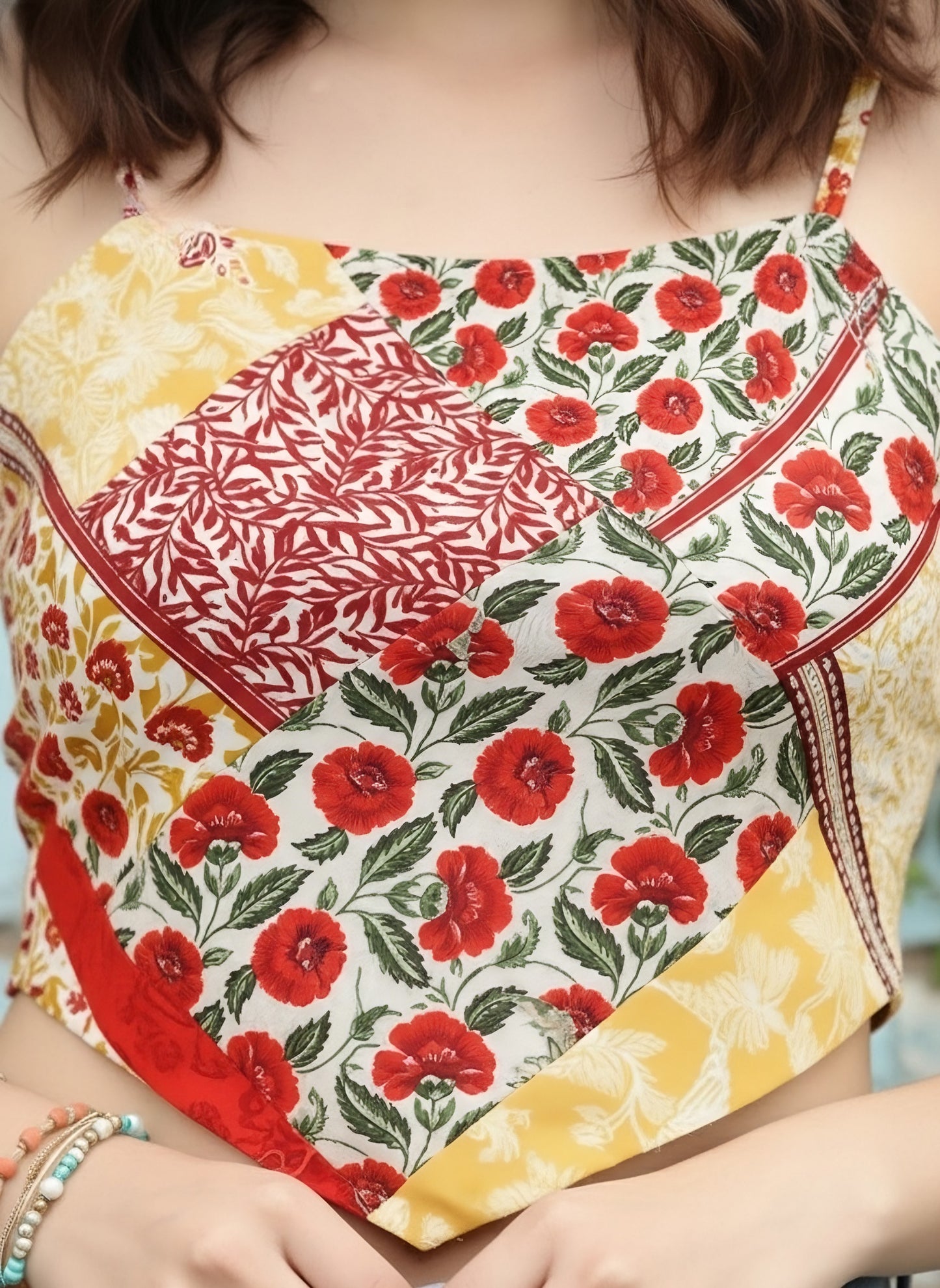 Berrylush Women Red & White Floral Print Crepe Tank Crop Top