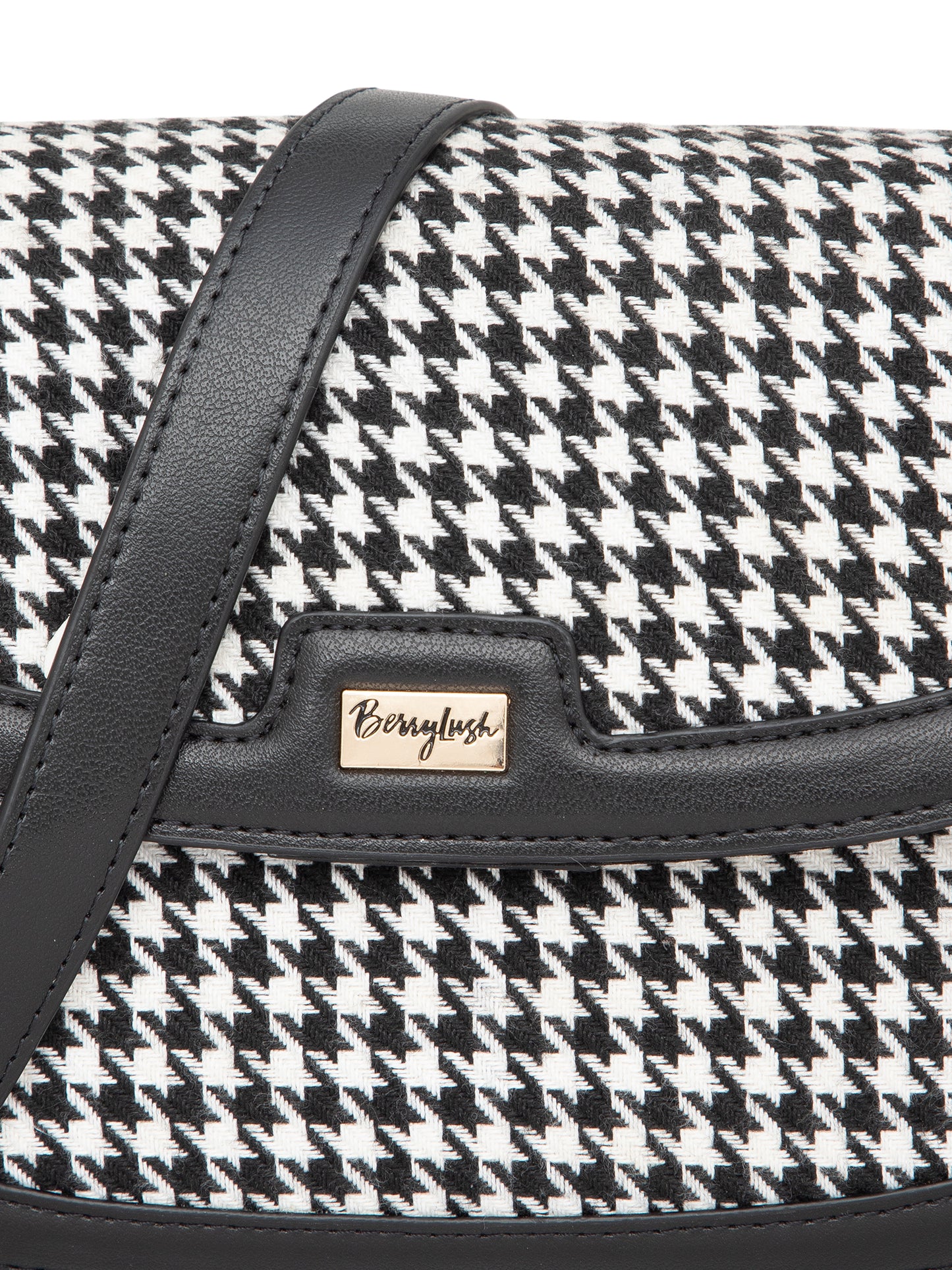 Berrylush Women Black Houndstooth Detachable Sling Casual Sling bag