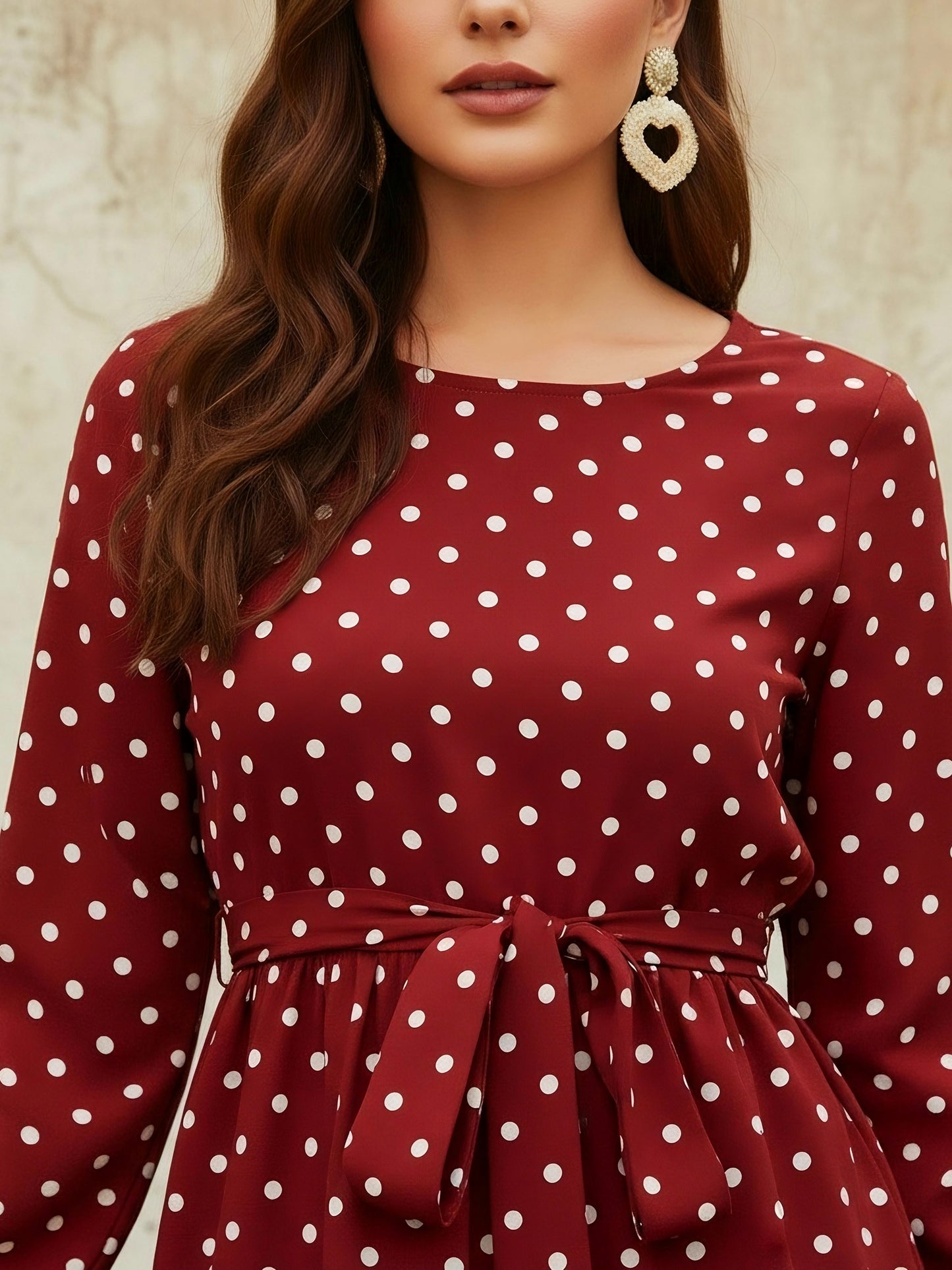 Berrylush Women Red Polka Dot Printed Round-Neck Tiered Fit & Flare Maxi Dress