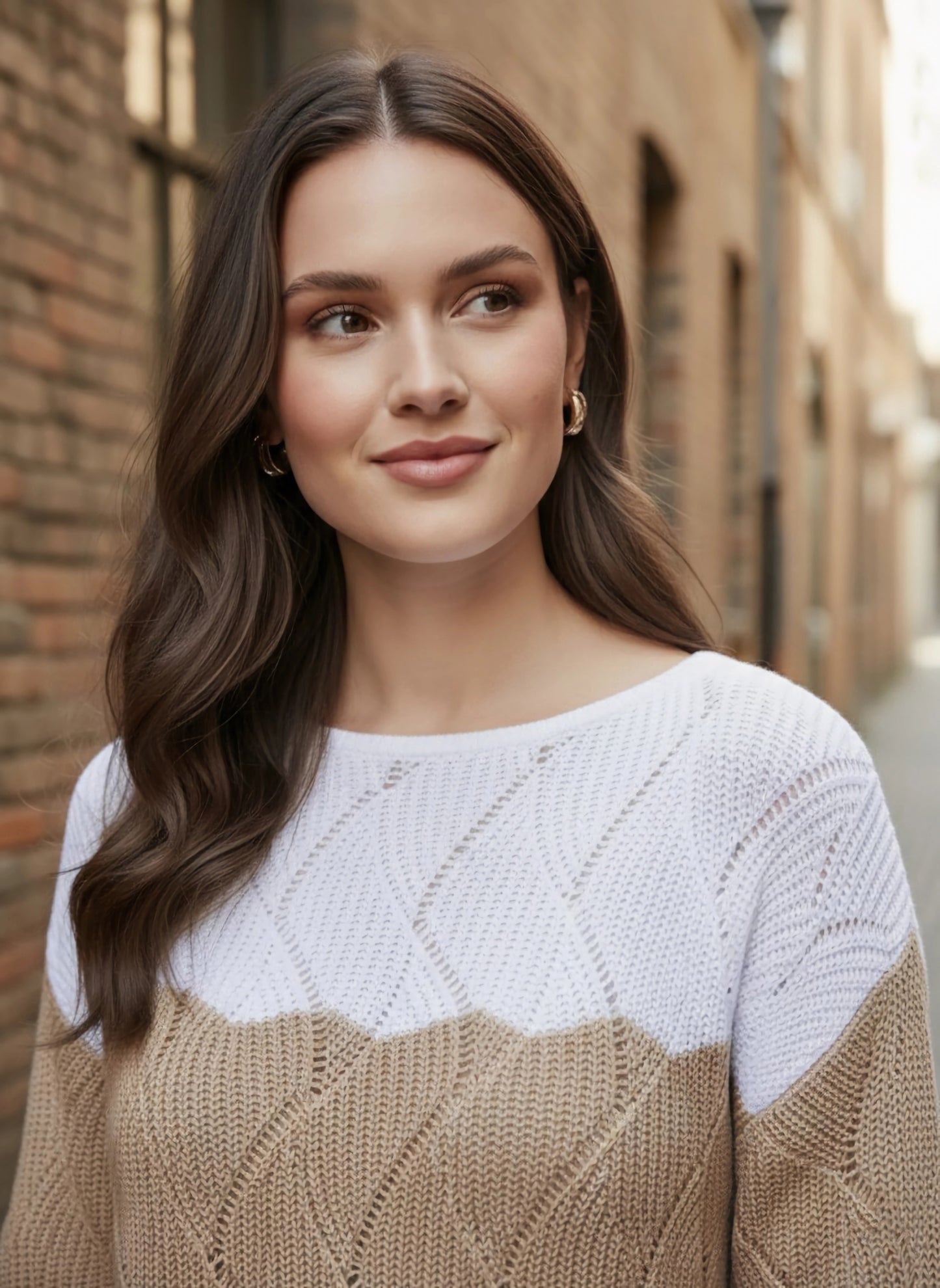 Berrylush Women White, Beige, & Black Colourblocked Pattern Boat Neck Drop-Shoulder Sleeves Ribbed Hem Regular Sweater