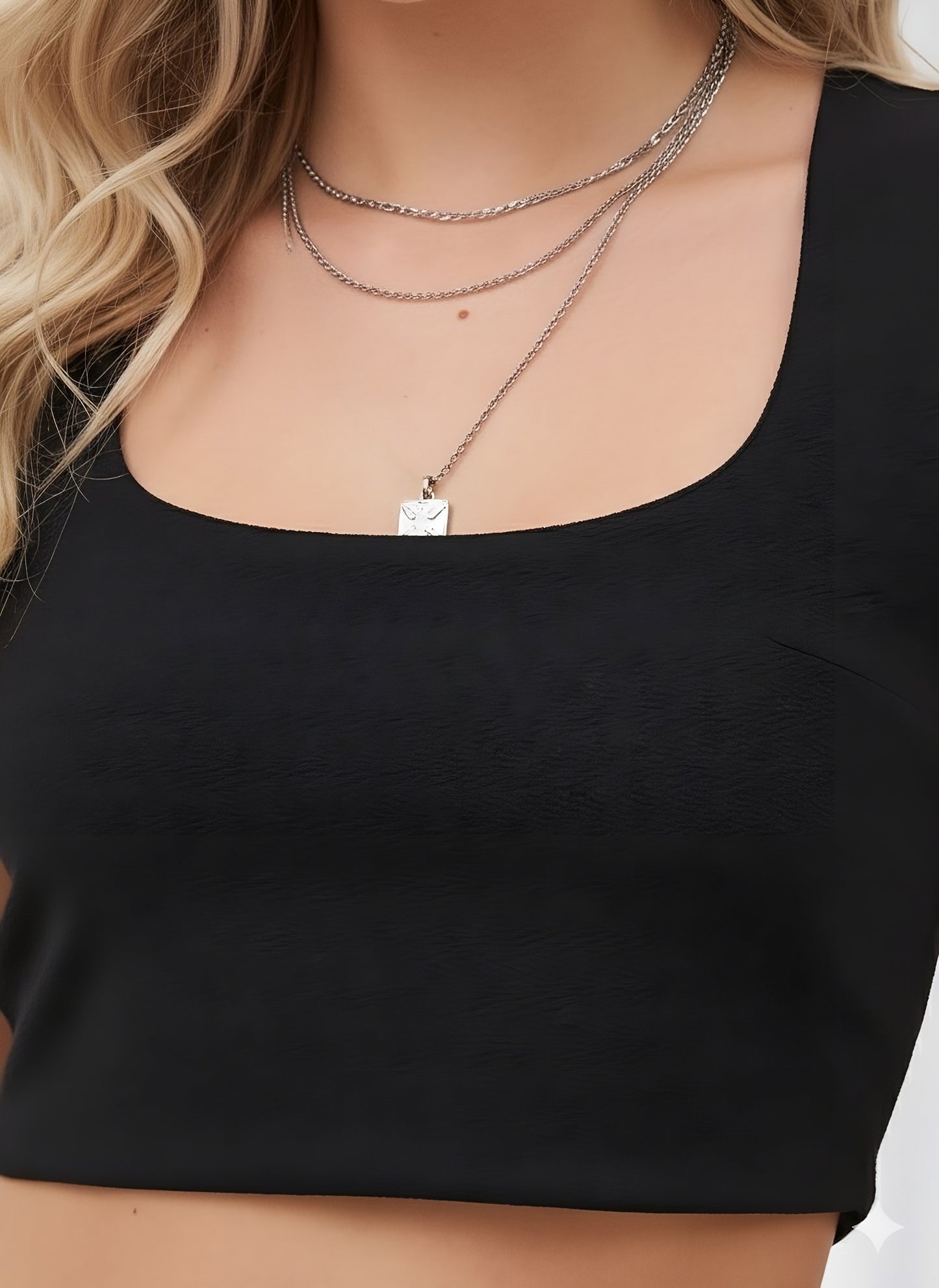 Berrylush Women Solid Black Square Neck Sleeveless Knitted Crop Tank Top