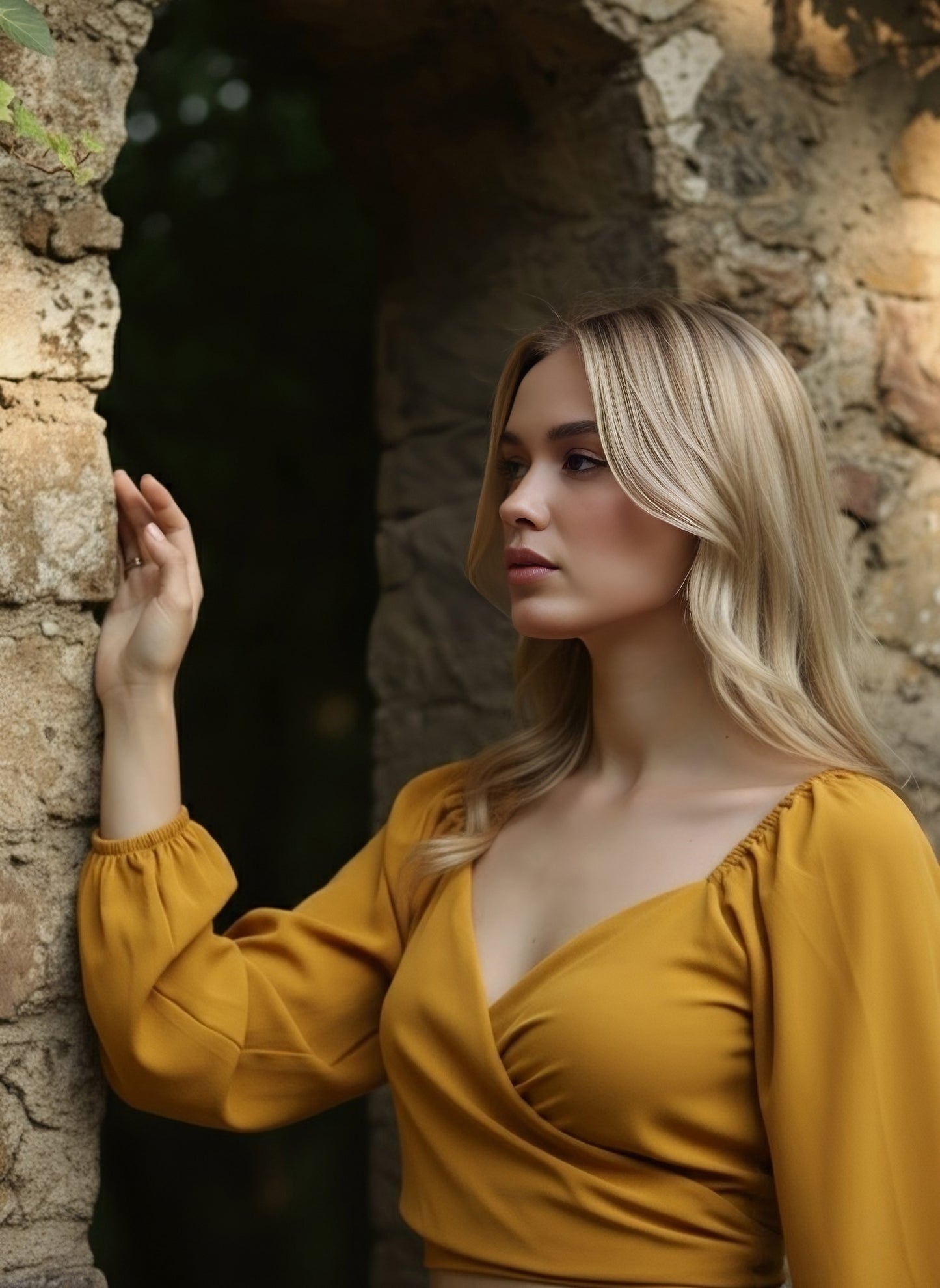 Berrylush Women Solid Mustard Yellow Sweetheart Neck Front Tie-Up Crepe Cropped Top