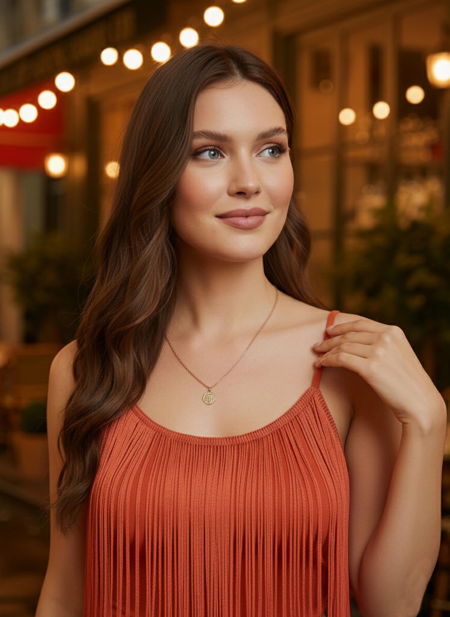 Solid Orange Round Neck Sleeveless Fringed Crop Top