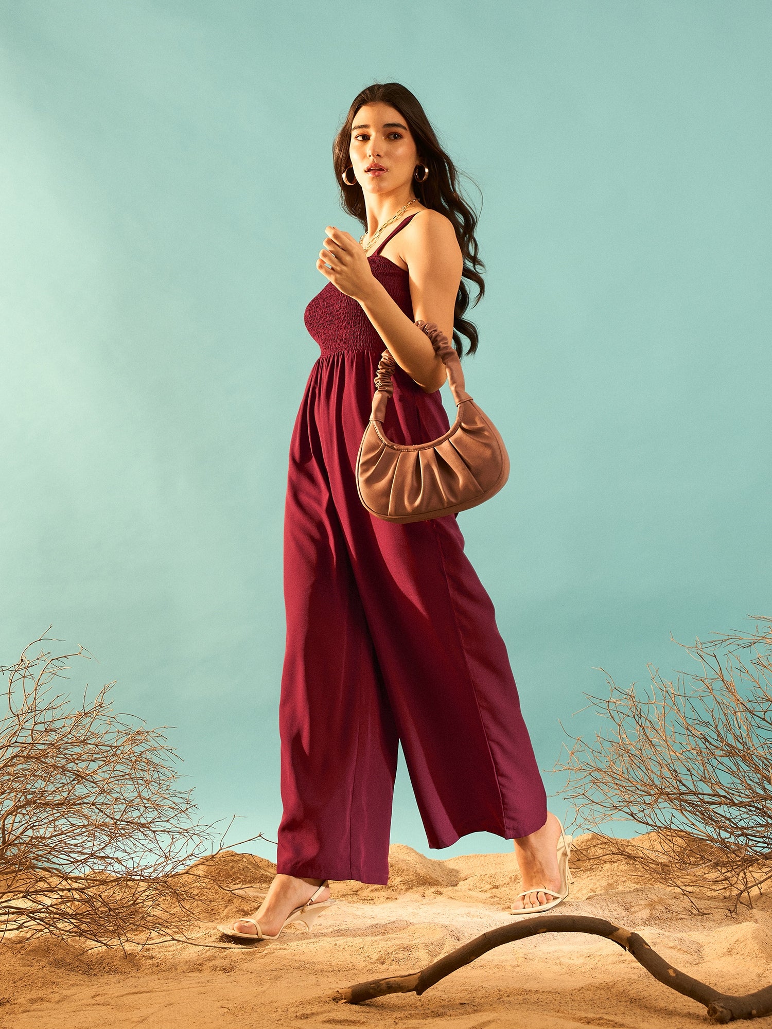 Shop Printed Pleated Shoulder Strap Jumpsuit Online | R&B KSA