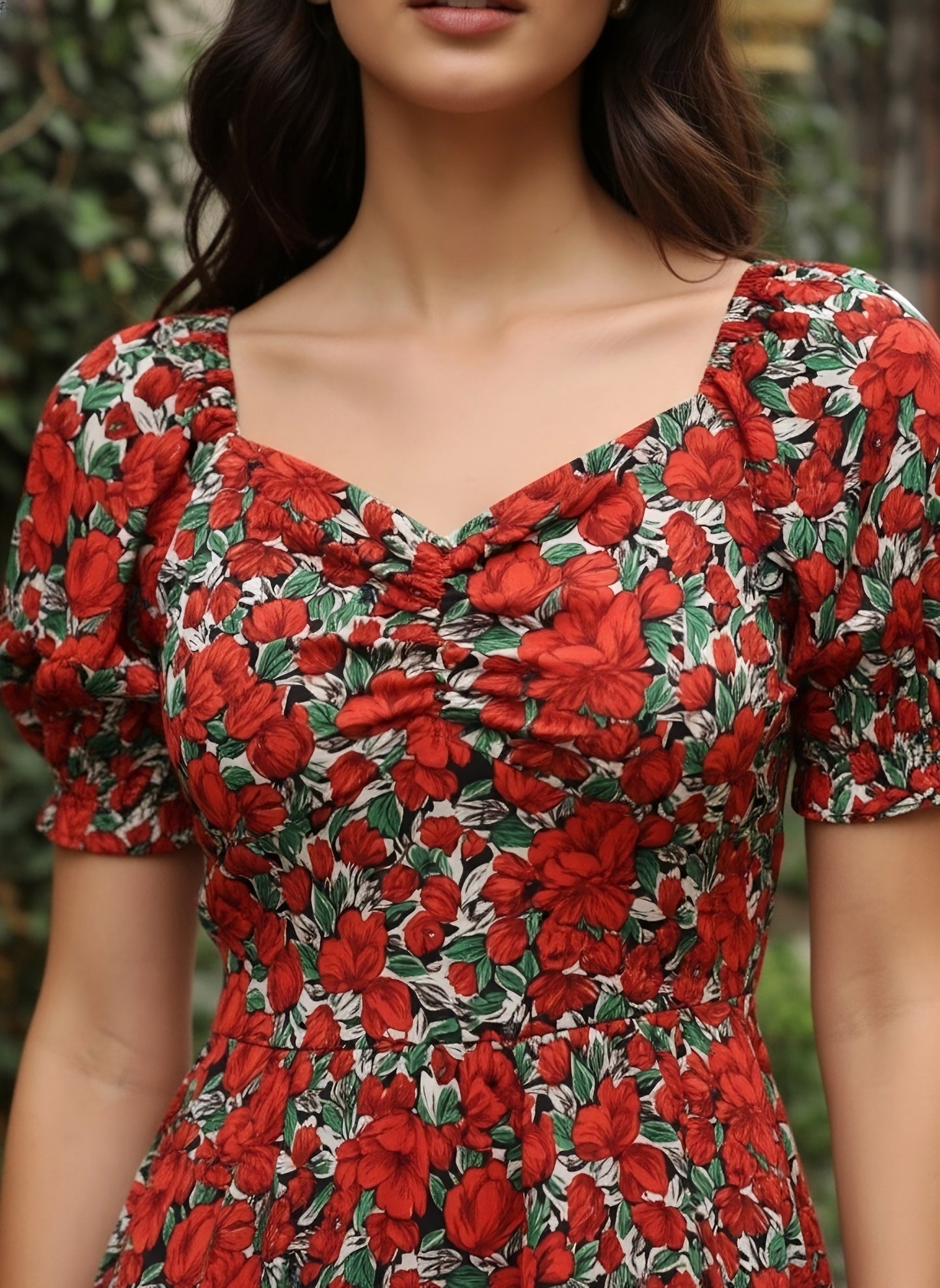 Berrylush Women Red Floral Printed Sweetheart Neck Fit & Flare Mini Dress