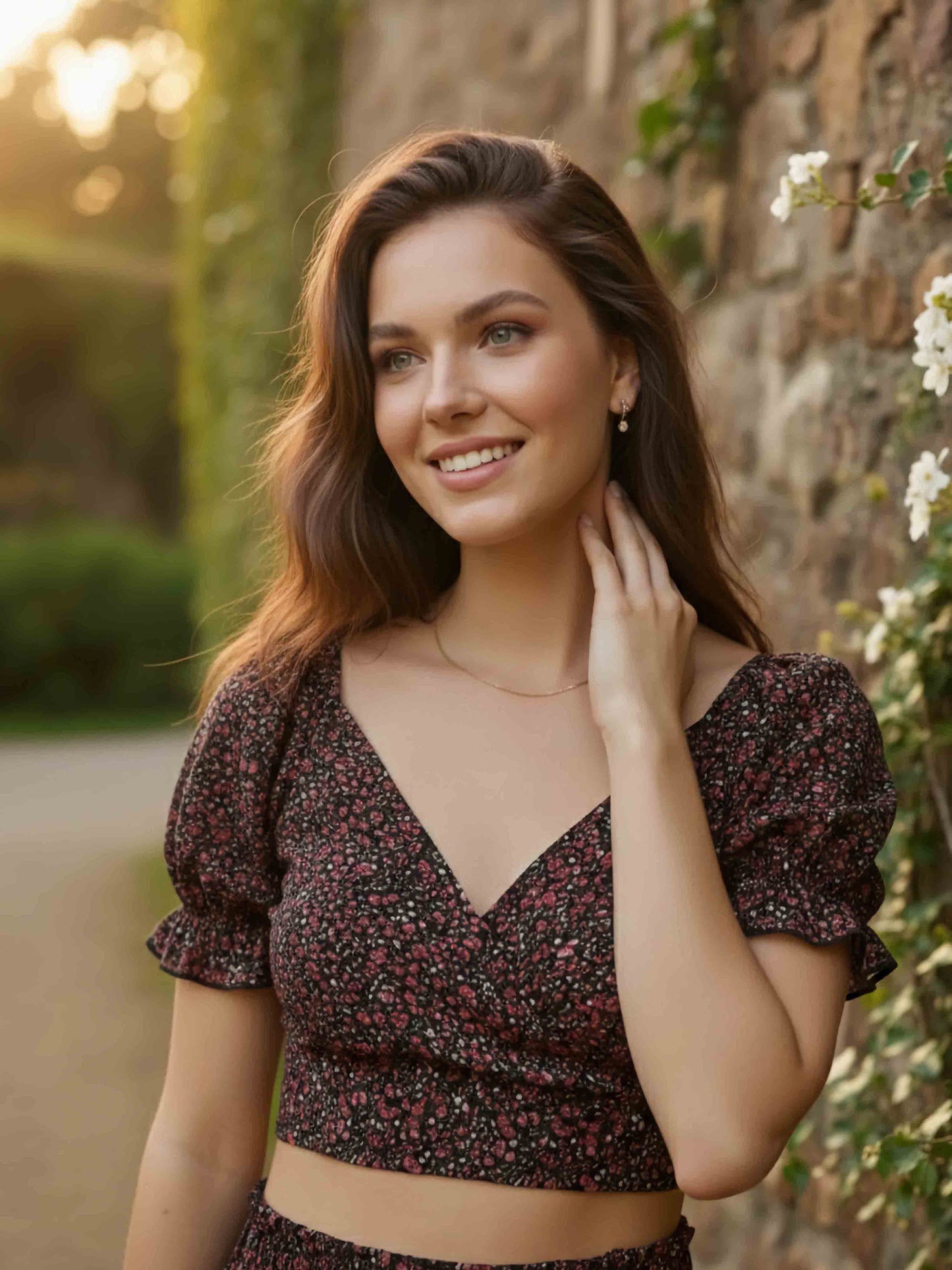 Berrylush Women Black Floral Printed Sweetheart Co-Ordinate Dress