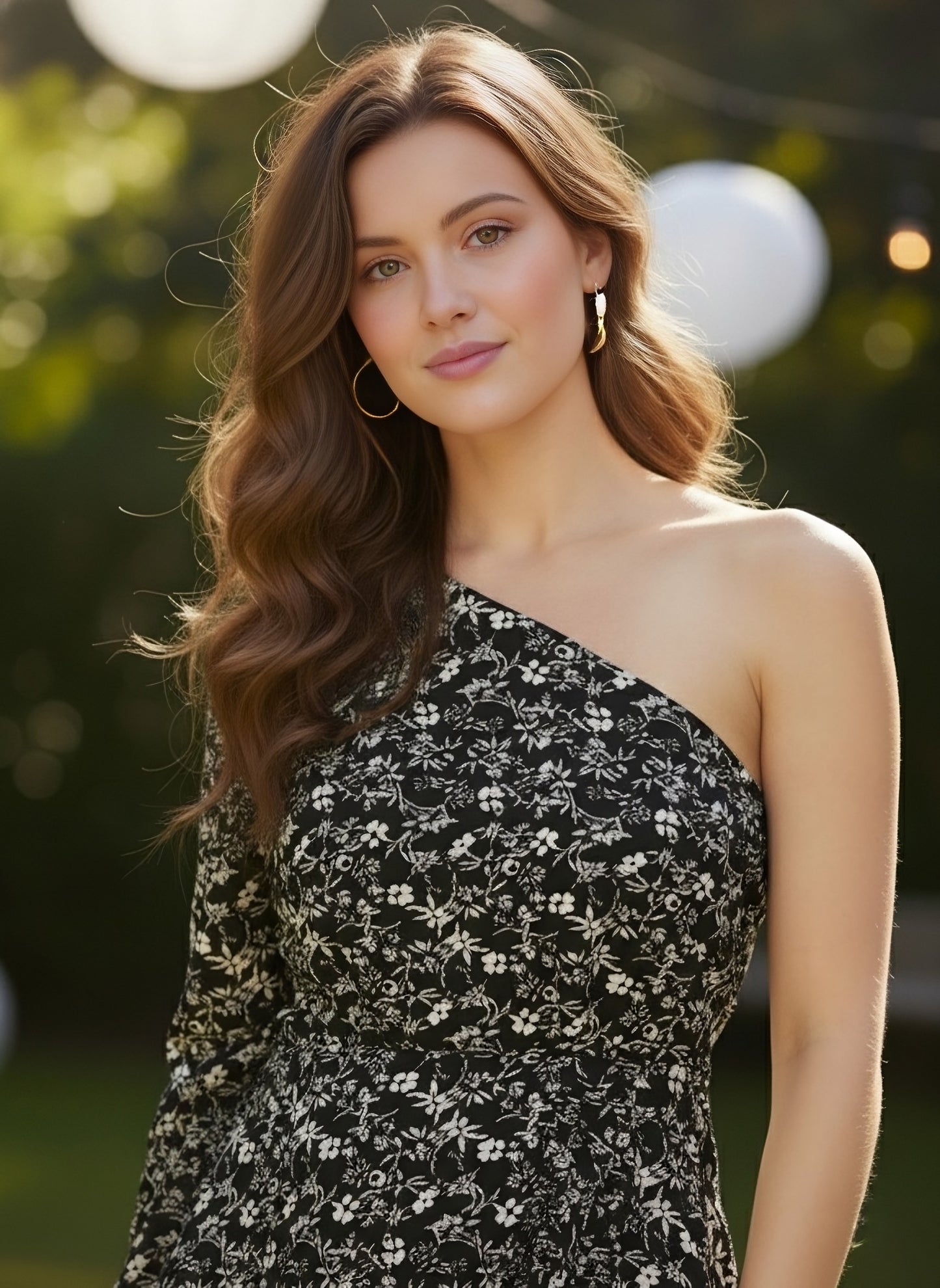 Berrylush Women Black & White Floral Printed One-Shoulder Tulip Hem Fit & Flare Mini Dress