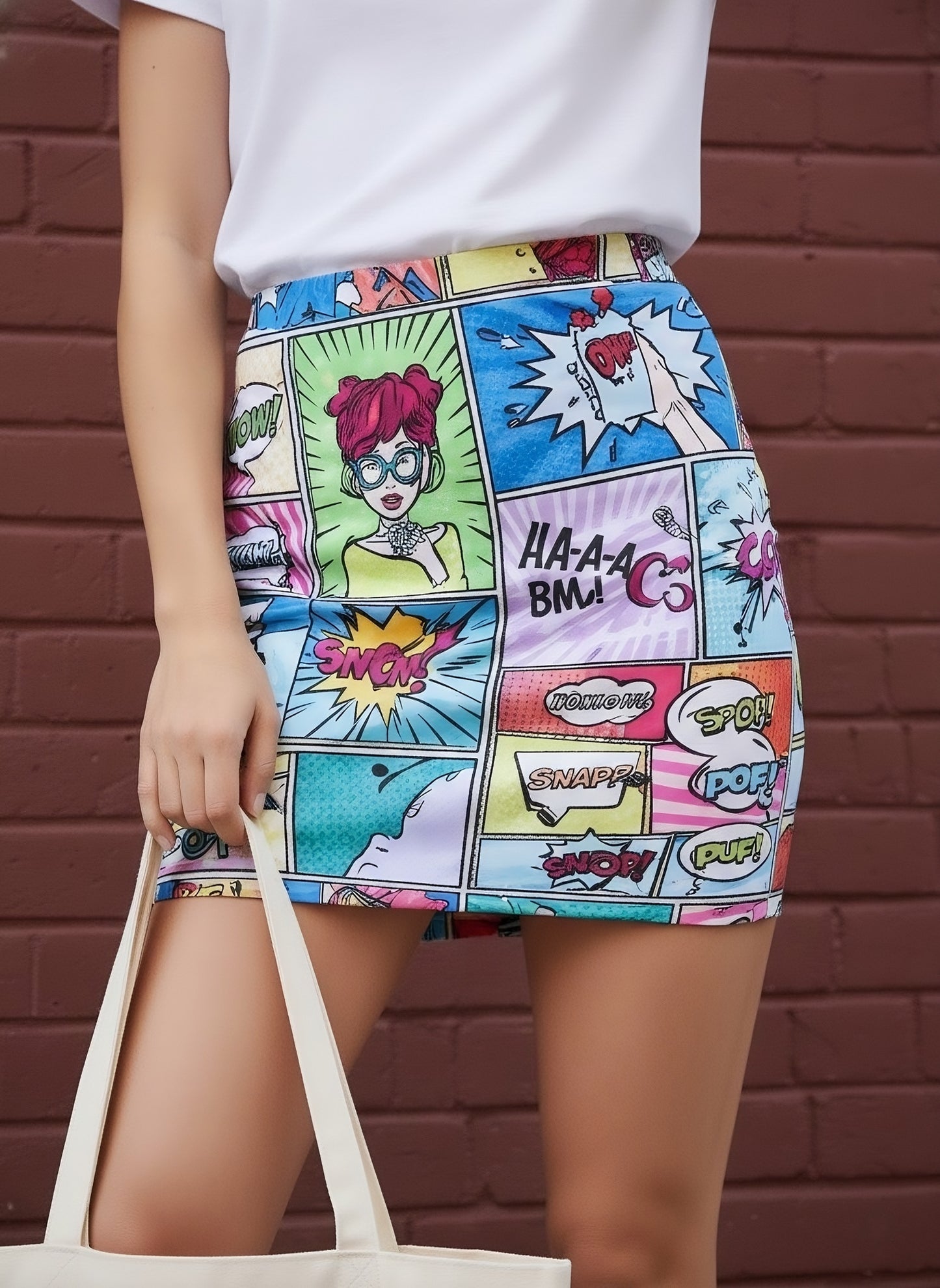 Berrylush Women Multicolour Graphic Printed High-Rise Waist Slip-On Straight Hem Knitted Pencil Mini Skirt