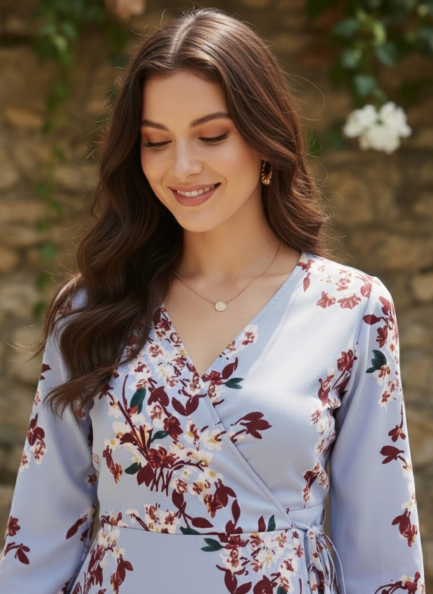 Berrylush Women Blue Floral Printed A-Line Wrap Mini Dress