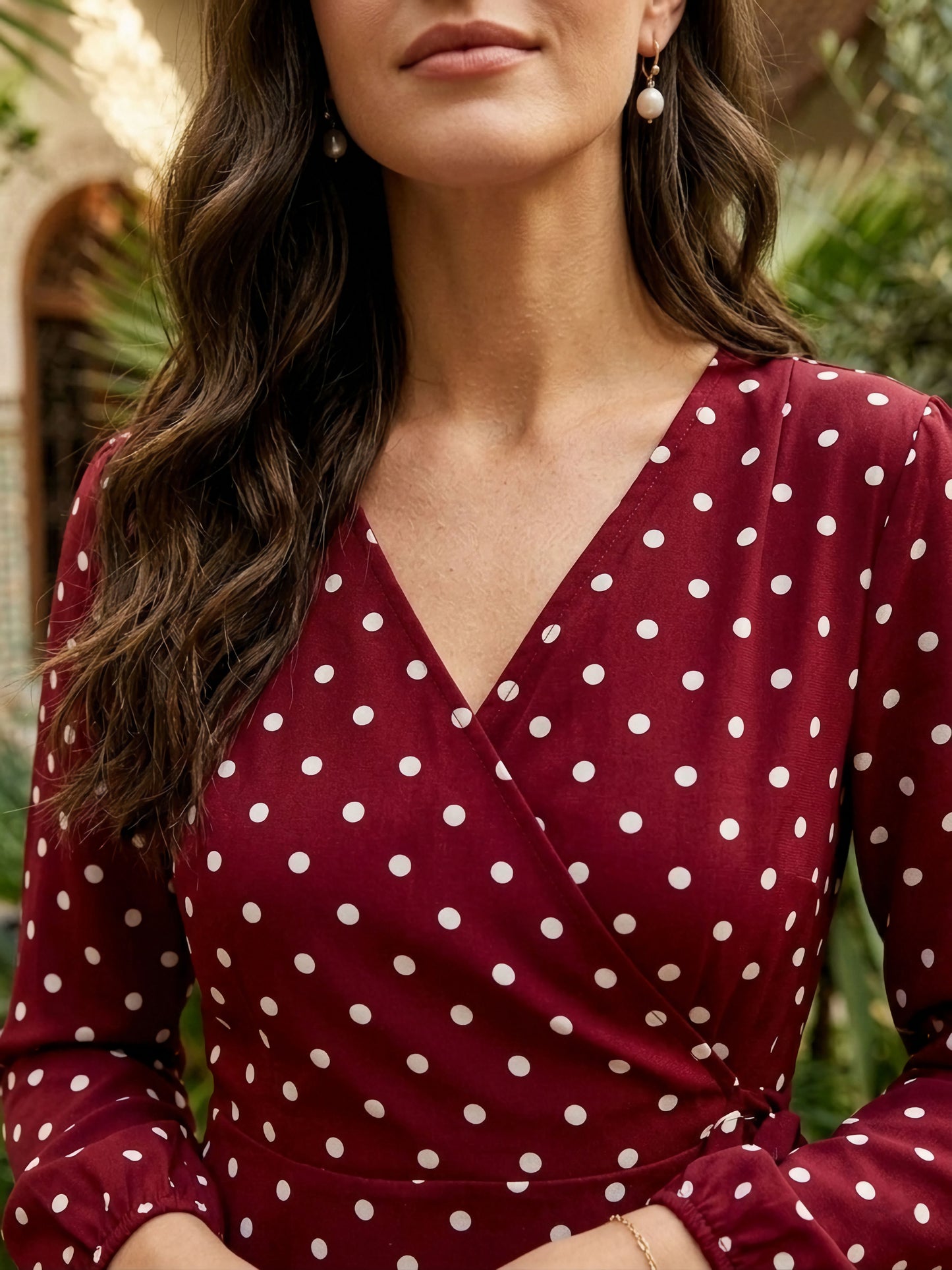 Berrylush Women Red & White Polka Dot Printed Wrap Mini Dress