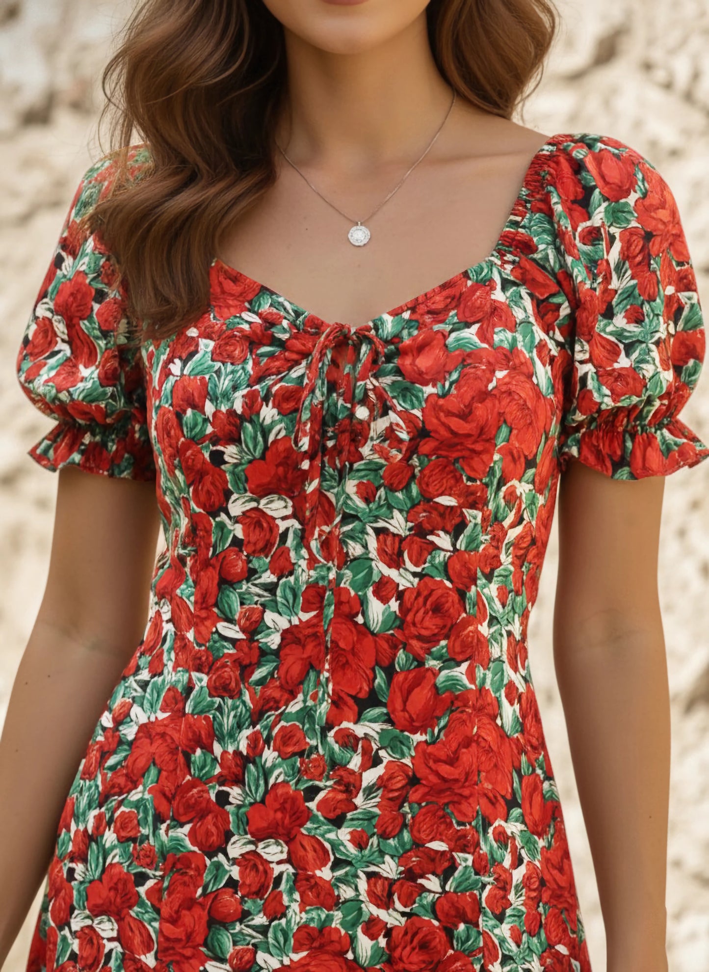 Berrylush Women Red & Green Floral Printed Crepe A-Line Midi Dress
