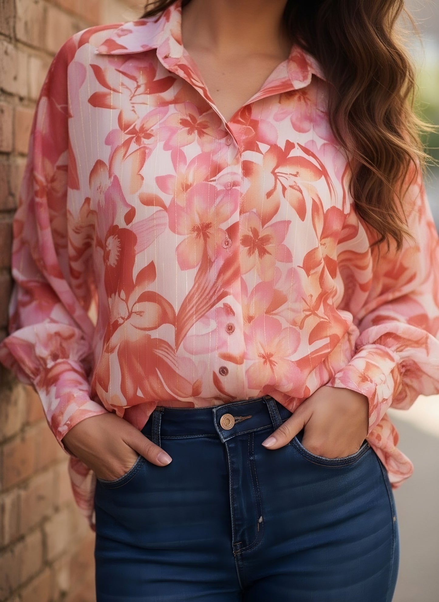 Berrylush Women Pink Floral Print Spread Collar Long Sleeves Casual Regular Shirt