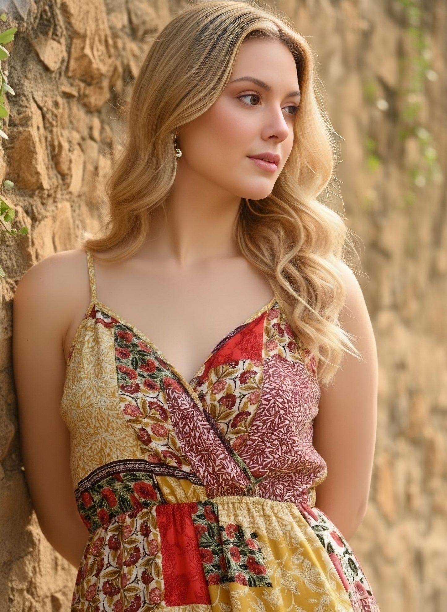 Berrylush Women Red & Yellow Floral Printed V-Neck Sleeveless Straight Hem Wrap Gathered Mini Jumpsuit