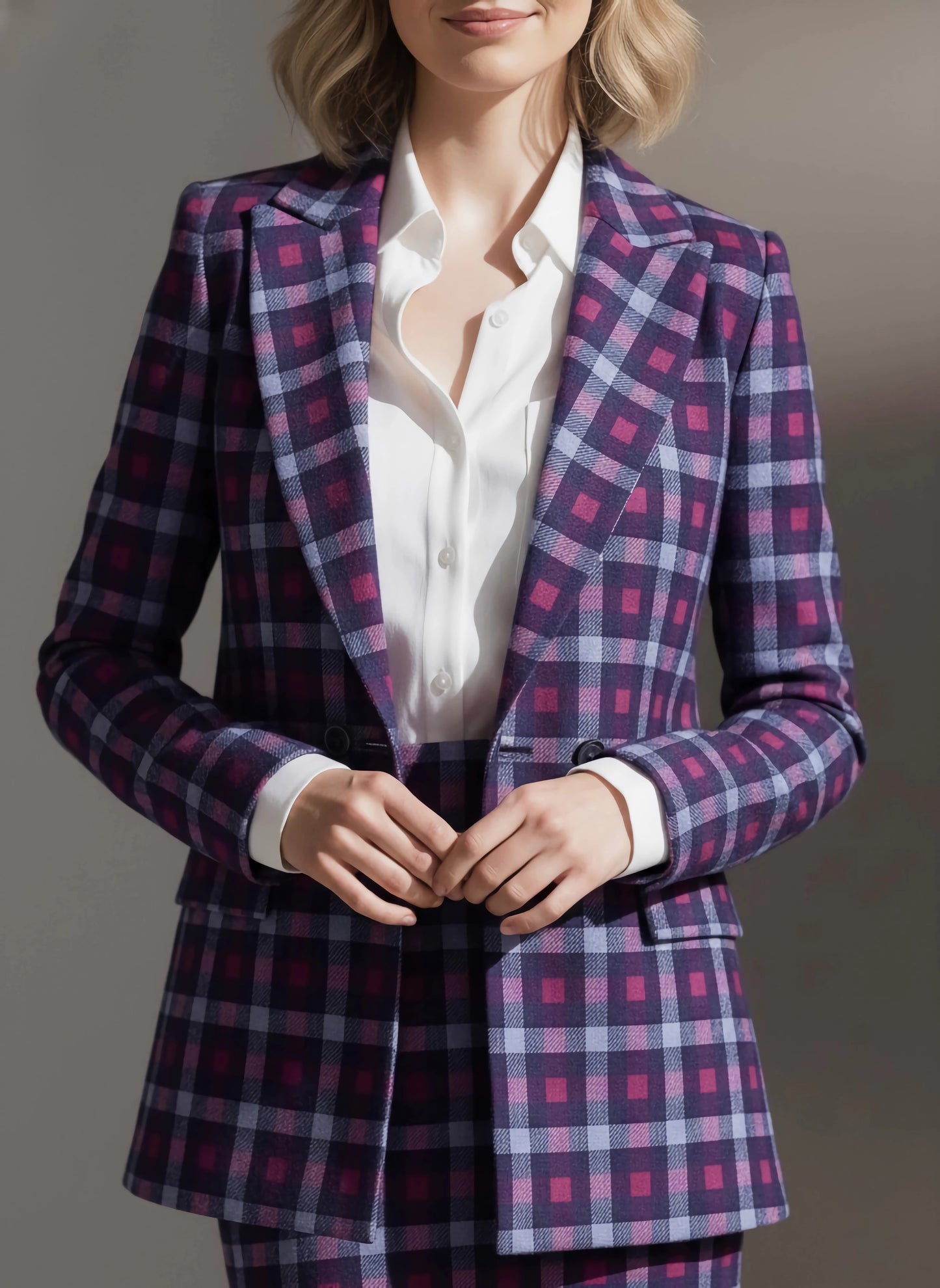 Berrylush BIZwear Women Multicolour Notched Collar Neck Double Breasted Regular Blazer & Slip-On Mini Skirt Co-Ord Set