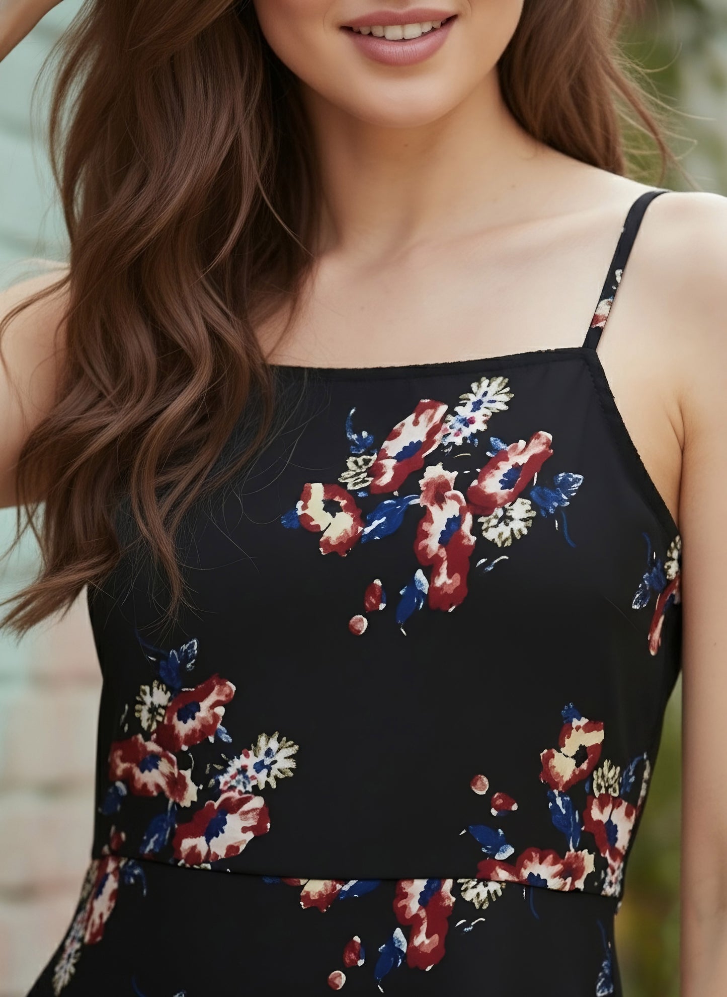 Berrylush Women Black & Red Floral Printed Sleeveless Fit & Flare Mini Dress