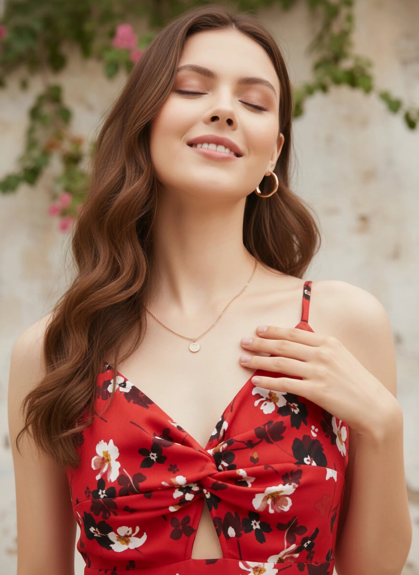 Berrylush Women Red Floral Printed V-Neck Front Twist Knot Fit & Flare Mini Dress