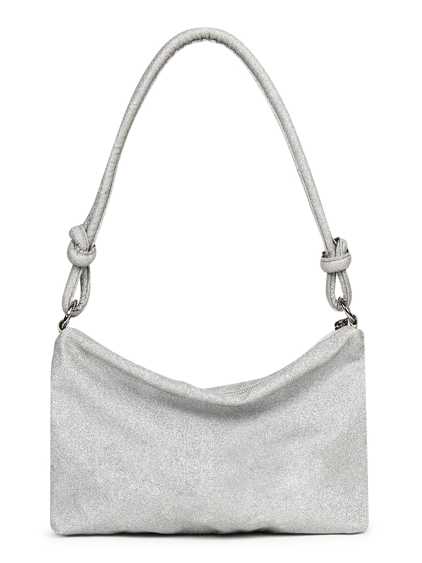 Berrylush Women Silver Textured Pattern PU One Handle Swagger Regular Shoulder Bag