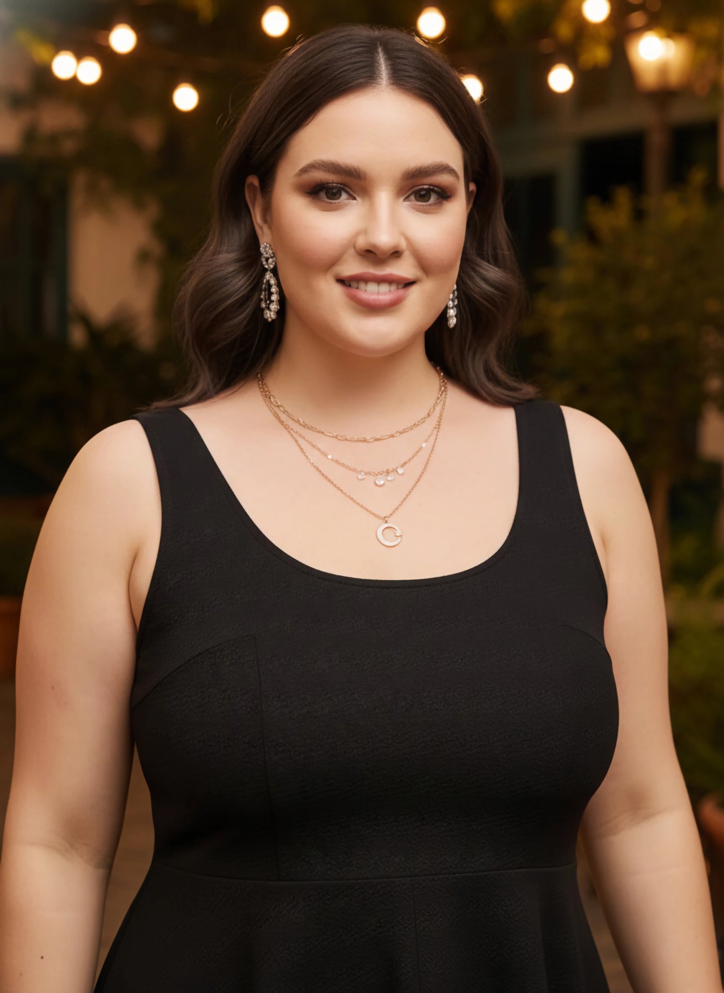 Curve Solid Black Scoop Neck Sleeveless Scoop Back Knitted Fit & Flare Mini Dress