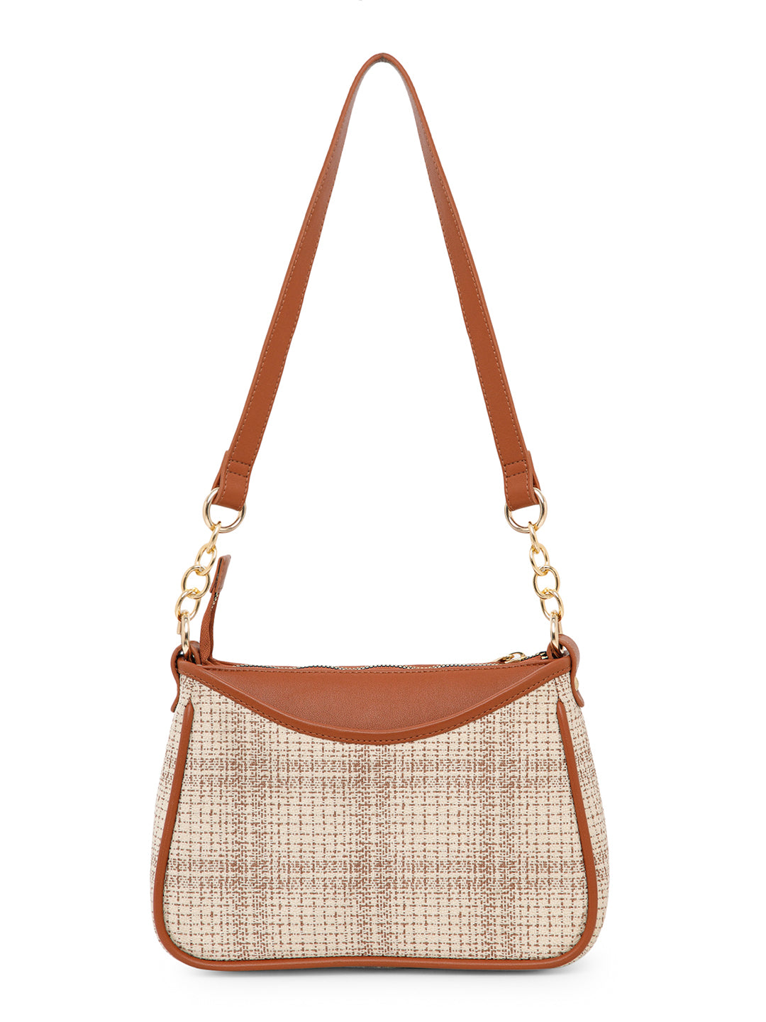 Berrylush Women Cream Checked One Handle Smart Casual Regular Shoulder Bag