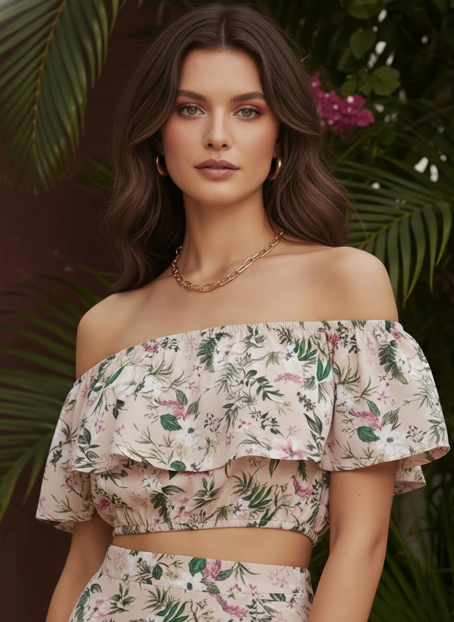 Berrylush Beige Floral Print Co-Ord Dress Set