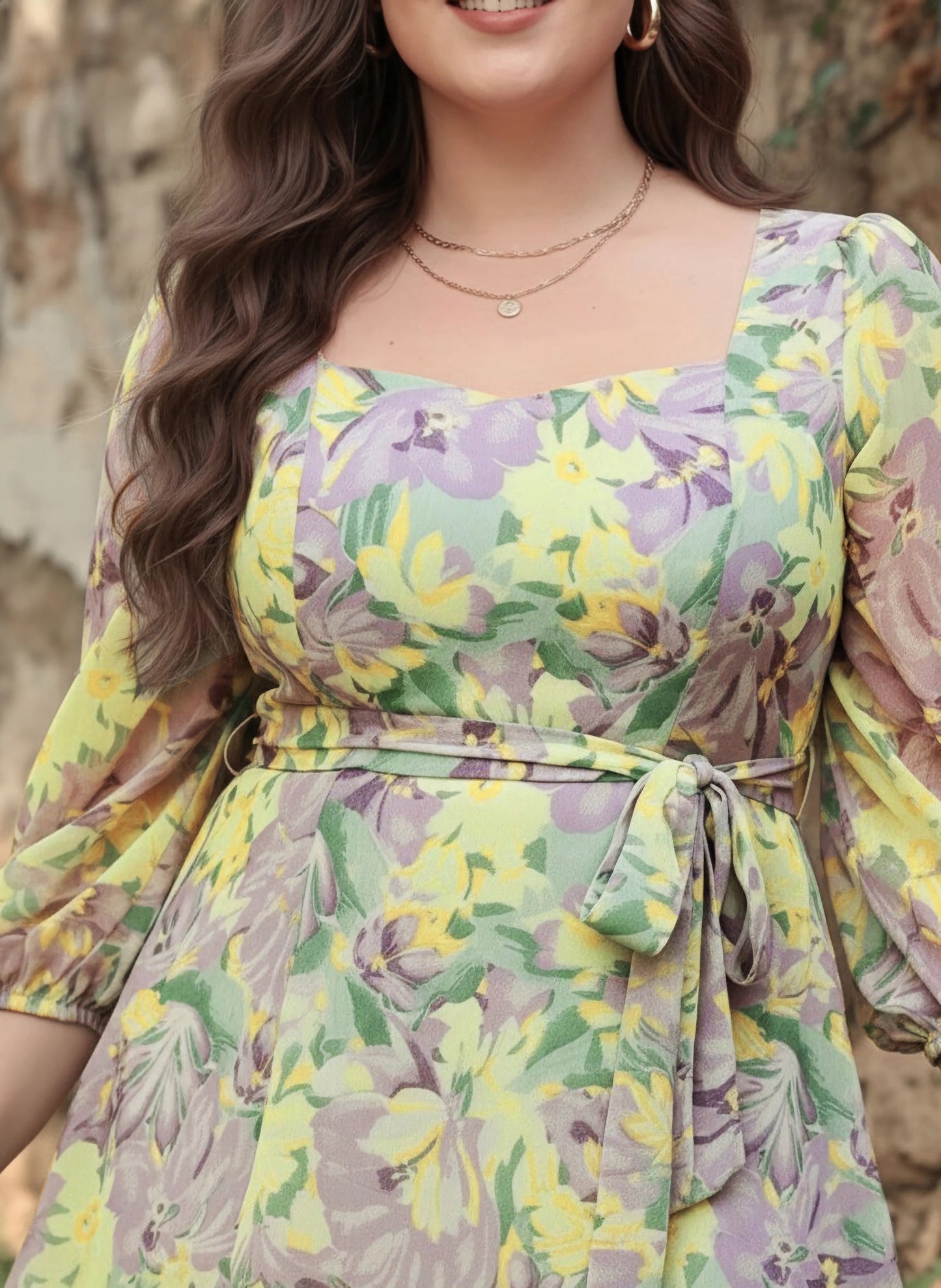 Berrylush Women Plus Size Purple & Yellow Floral Printed Sweetheart Neck Tie-Up Waist Layered Mini Jumpsuit