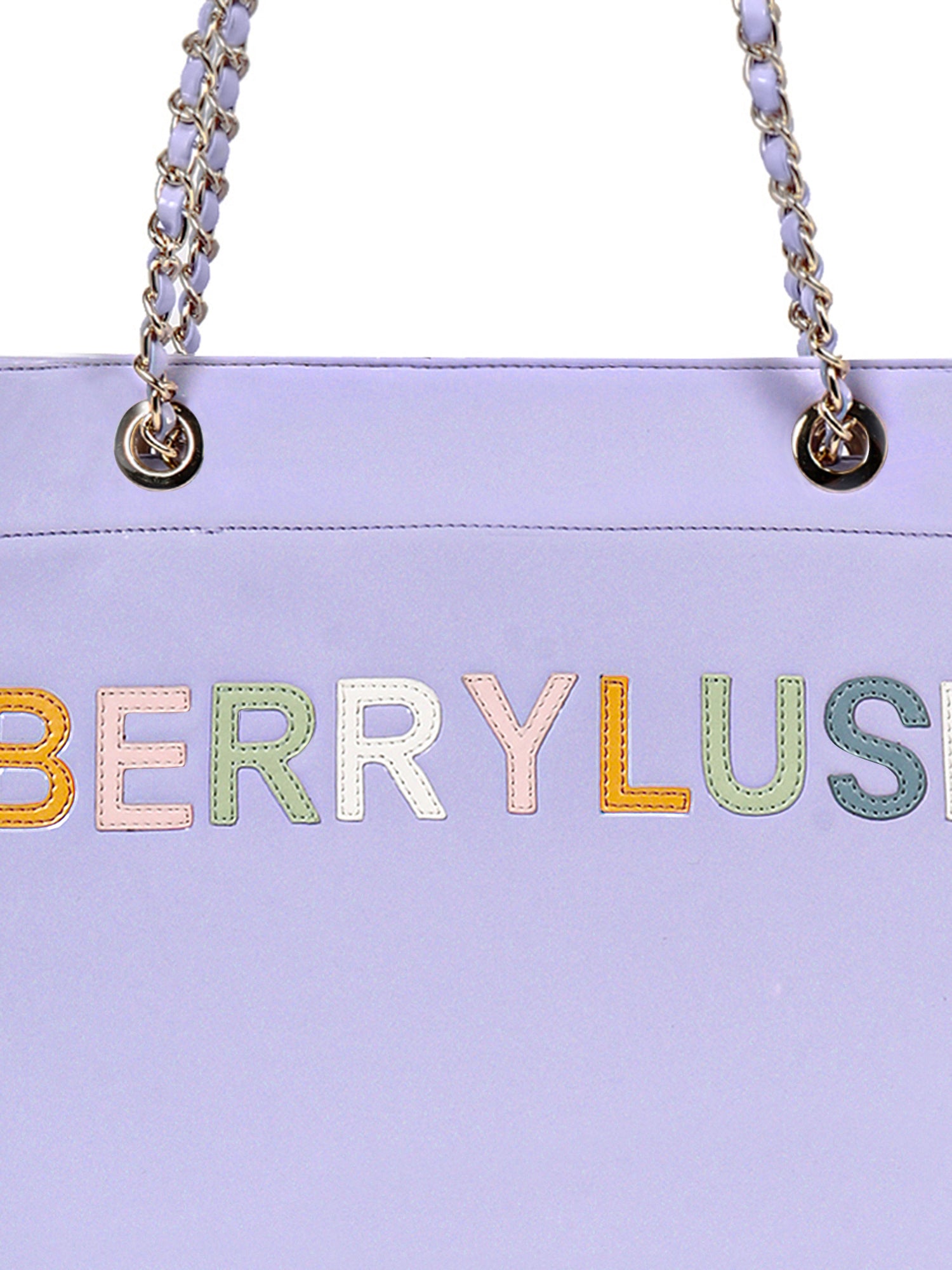 Berrylush Women Purple Typography PU Mobile Pouch Embellished Oversized Tote Bag