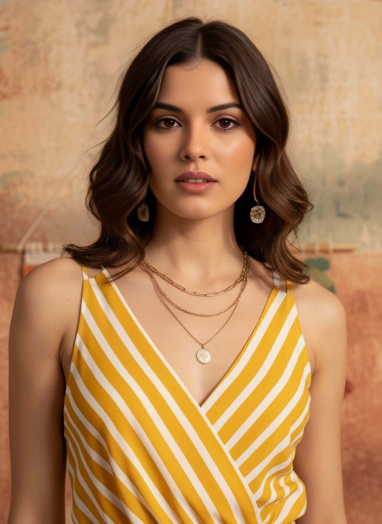 Berrylush Women Yellow & White Stripe Printed V-Neck Open Back Straight Hem A-Line Mini Dress