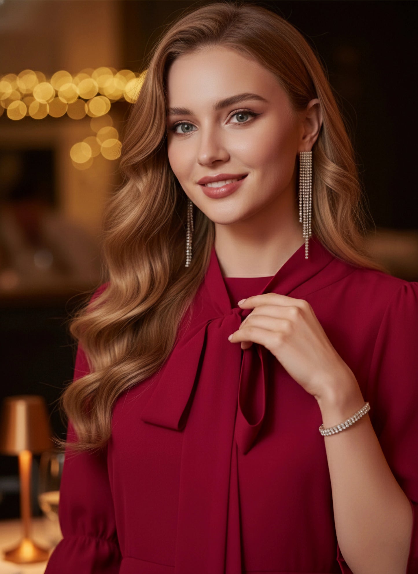 Solid Red Tie-Up Neck Puff Sleeves Semi-Sheer Fit & Flare Mini Dress