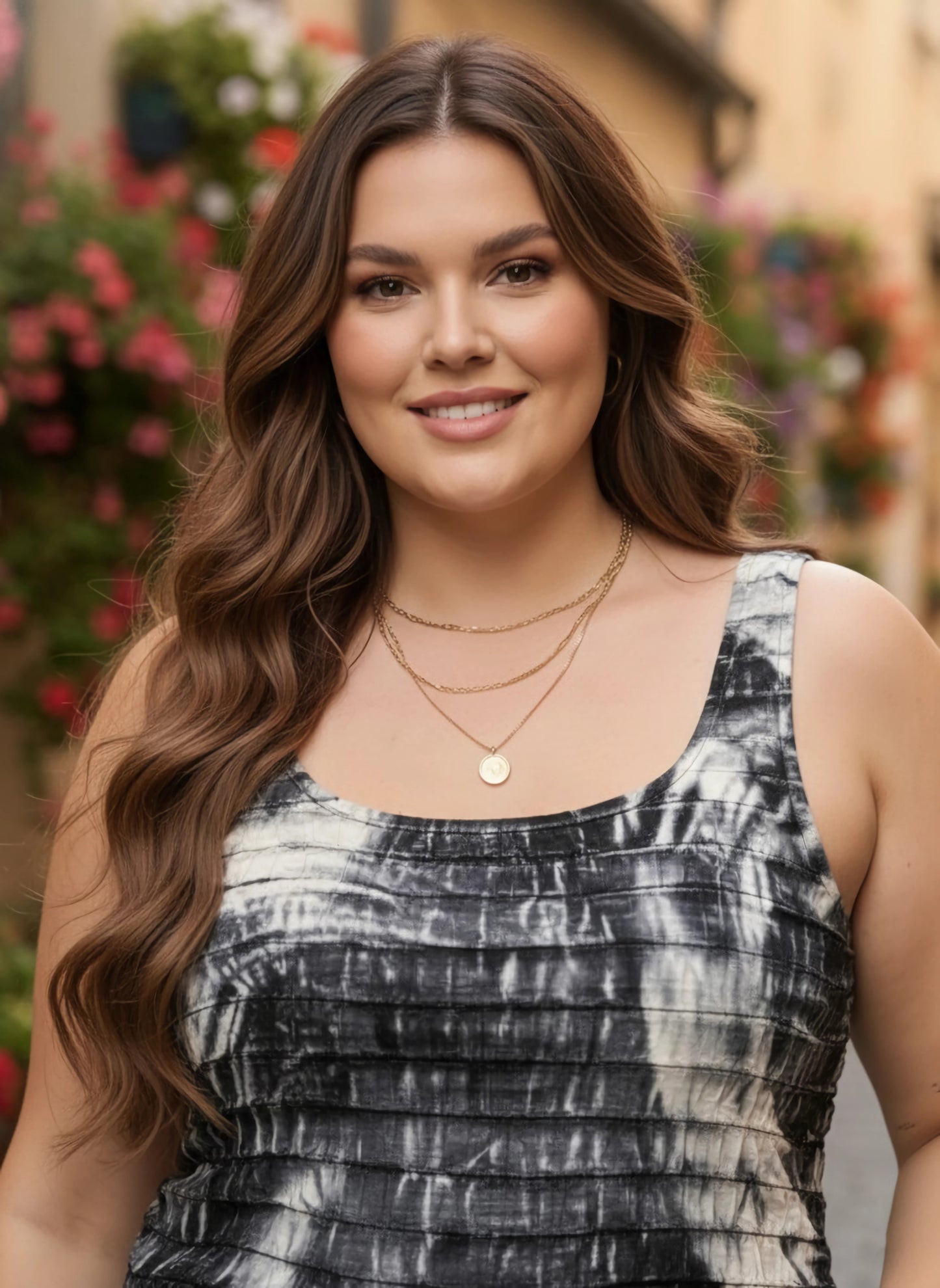 Berrylush Curve Women Black Tie & Dye Scoop Neck Slim Fit T-shirt