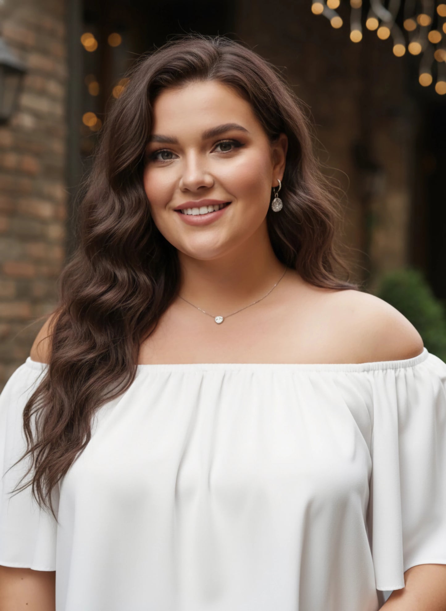 Berrylush Women Plus Size Solid White Off-Shoulder Neck Crepe Ruffled Bardot Crop Top