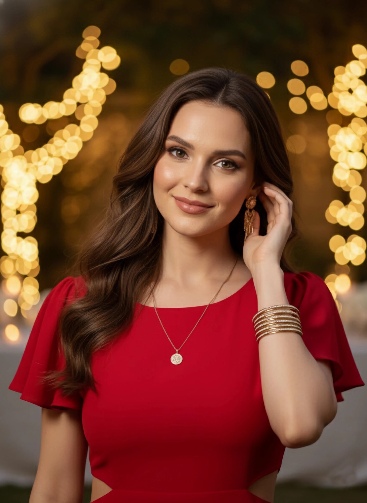 Berrylush Women Solid Red Round Neck Cutout Crepe Thigh-High Slit Fit & Flare Maxi Dress