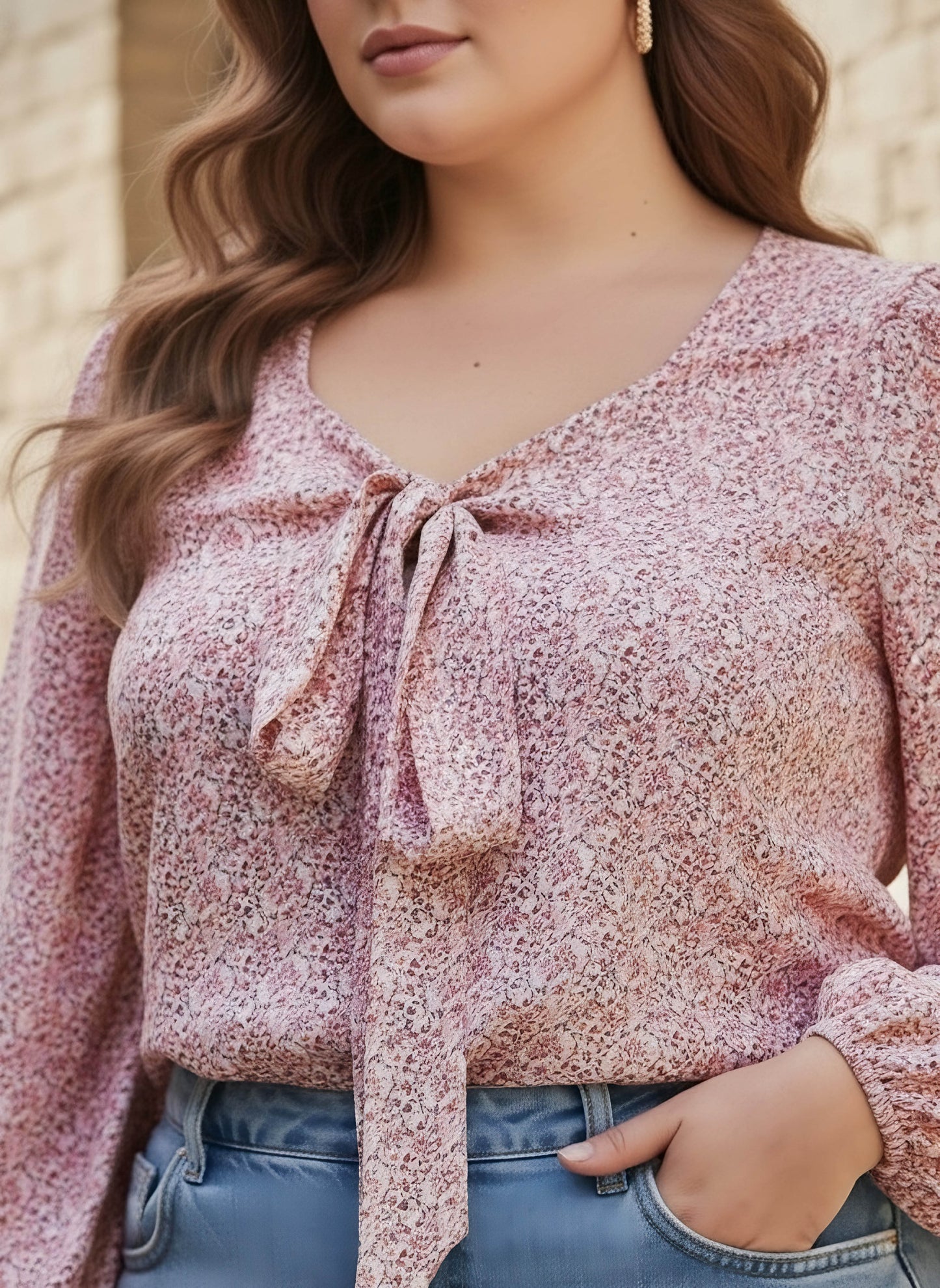 Berrylush Curve Women White & Pink Floral Printed Sweetheart Neck Bishop Sleeves Tie-Up Front Regular Top