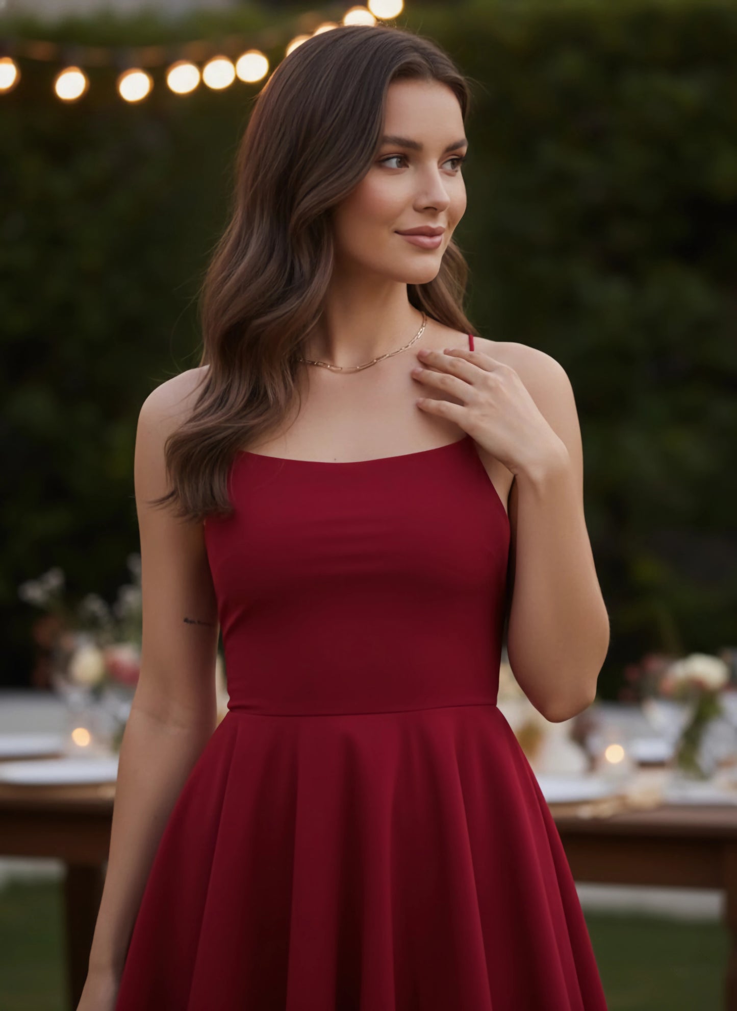 Berrylush Women Solid Red Square Neck Sleeveless Backless Tie-Up Layered Mini Playsuit