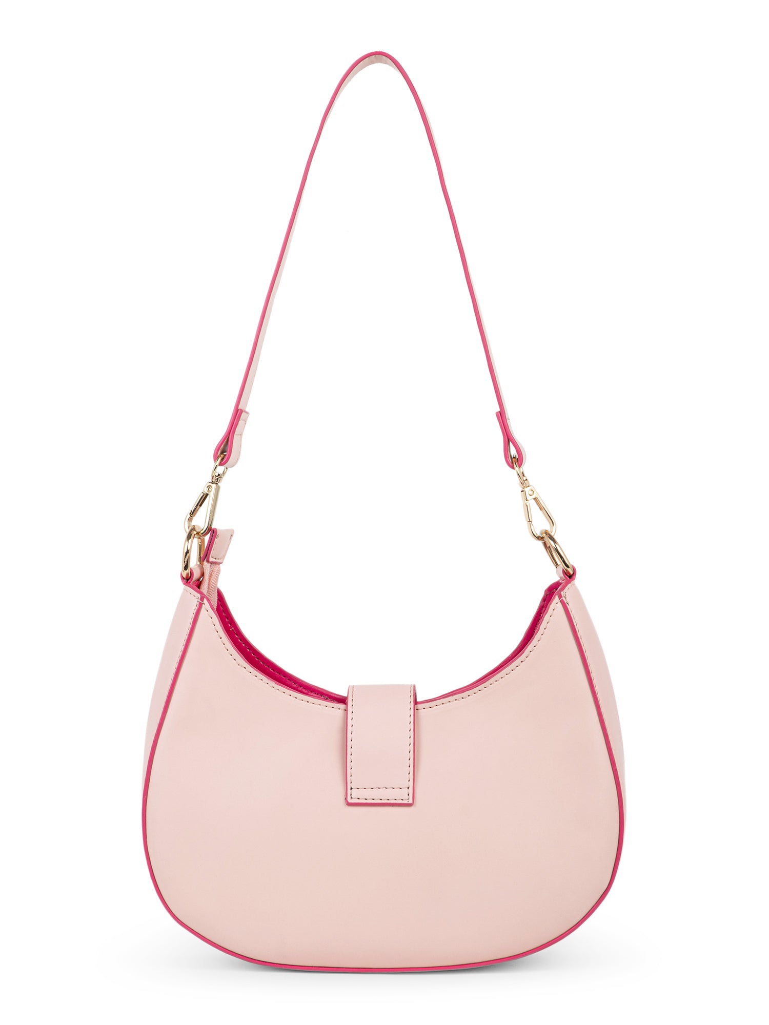 Berrylush Women Solid Pink Synthetic Leather Detachable Sling Strap Embellished Handheld Bag