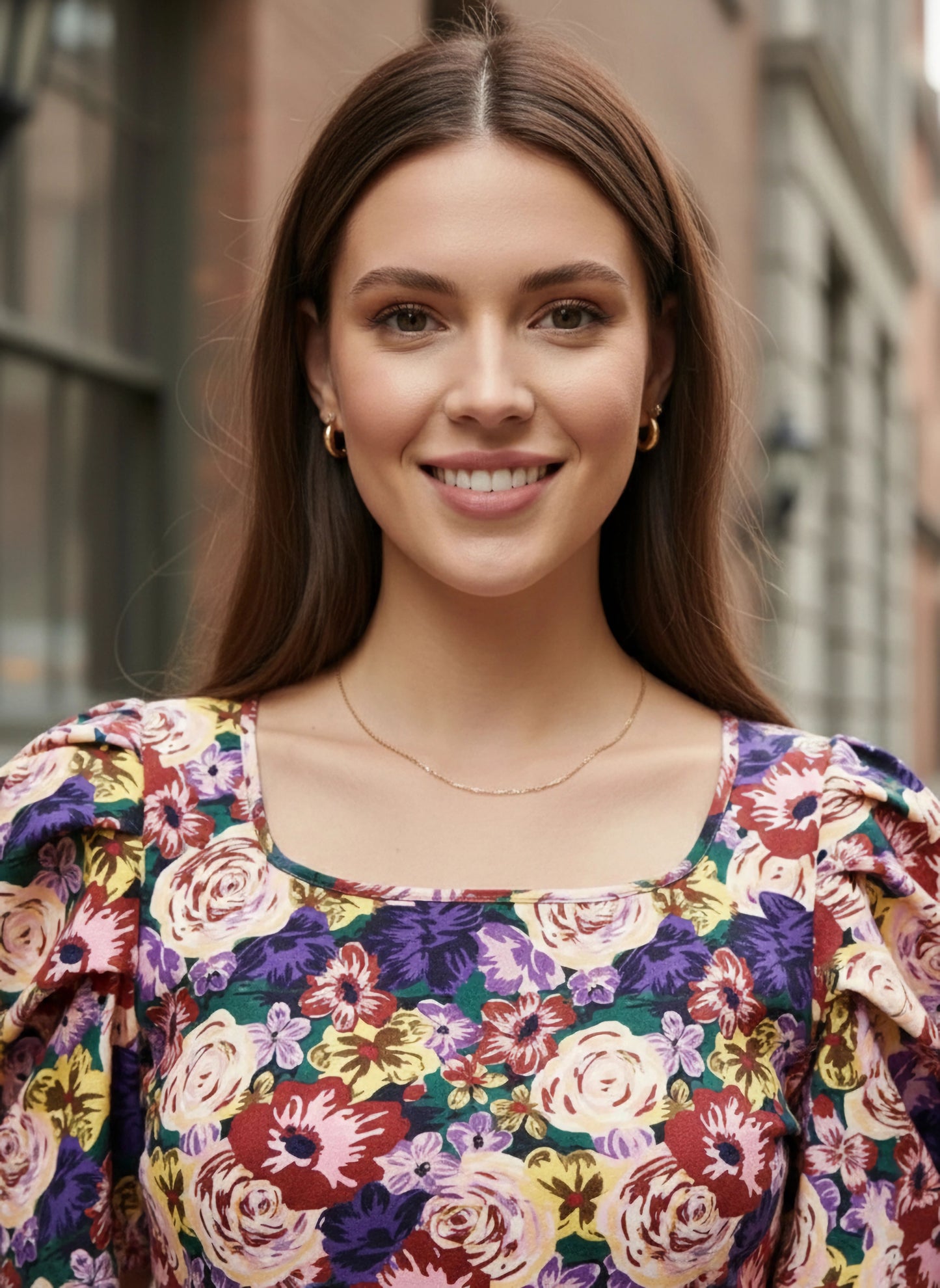Berrylush Women Multicoloured Floral Printed Square Neck Puff Sleeves Crepe Cropped Top