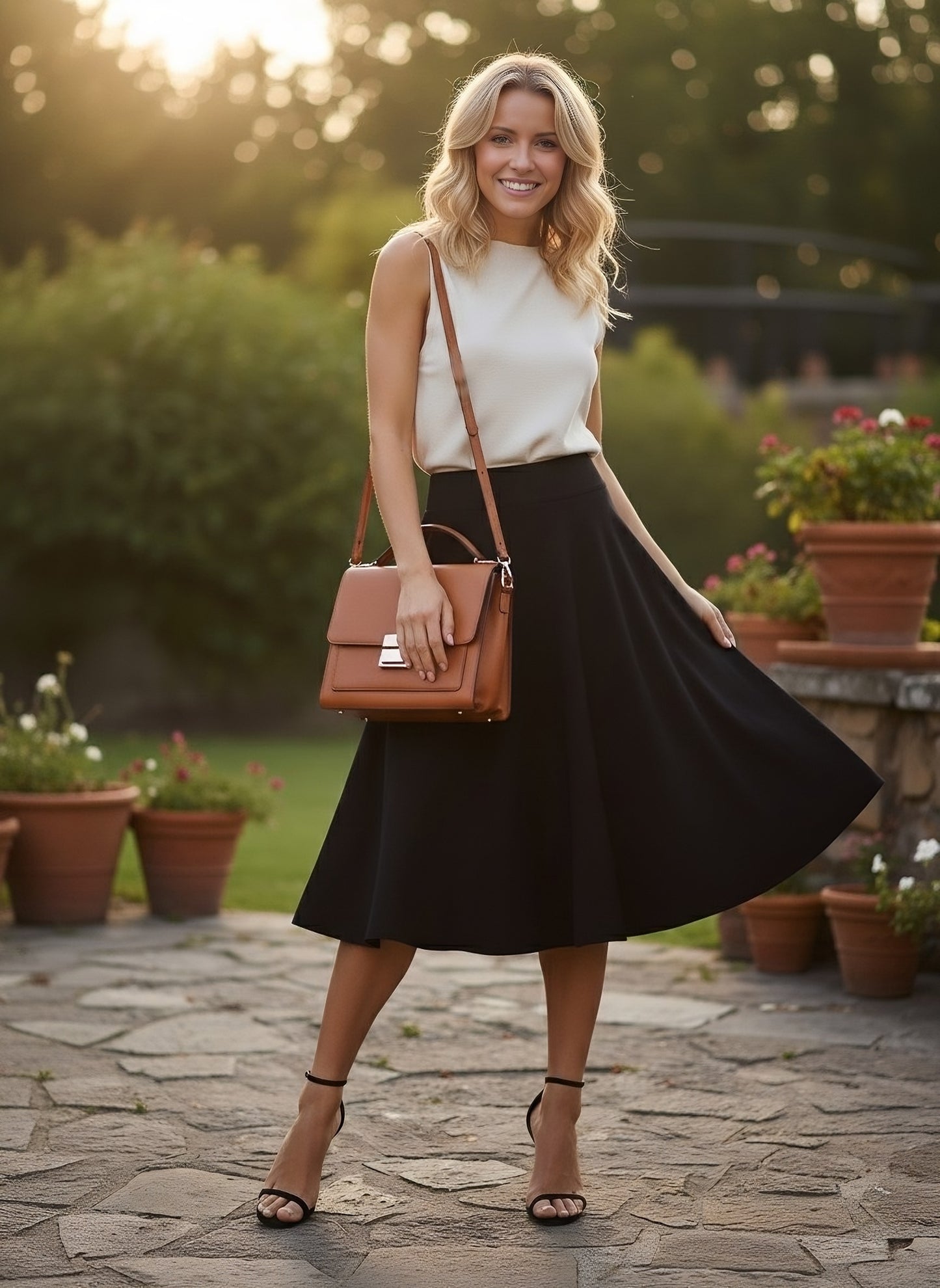 Berrylush Women Solid Black Flared A-Line Midi Skirt