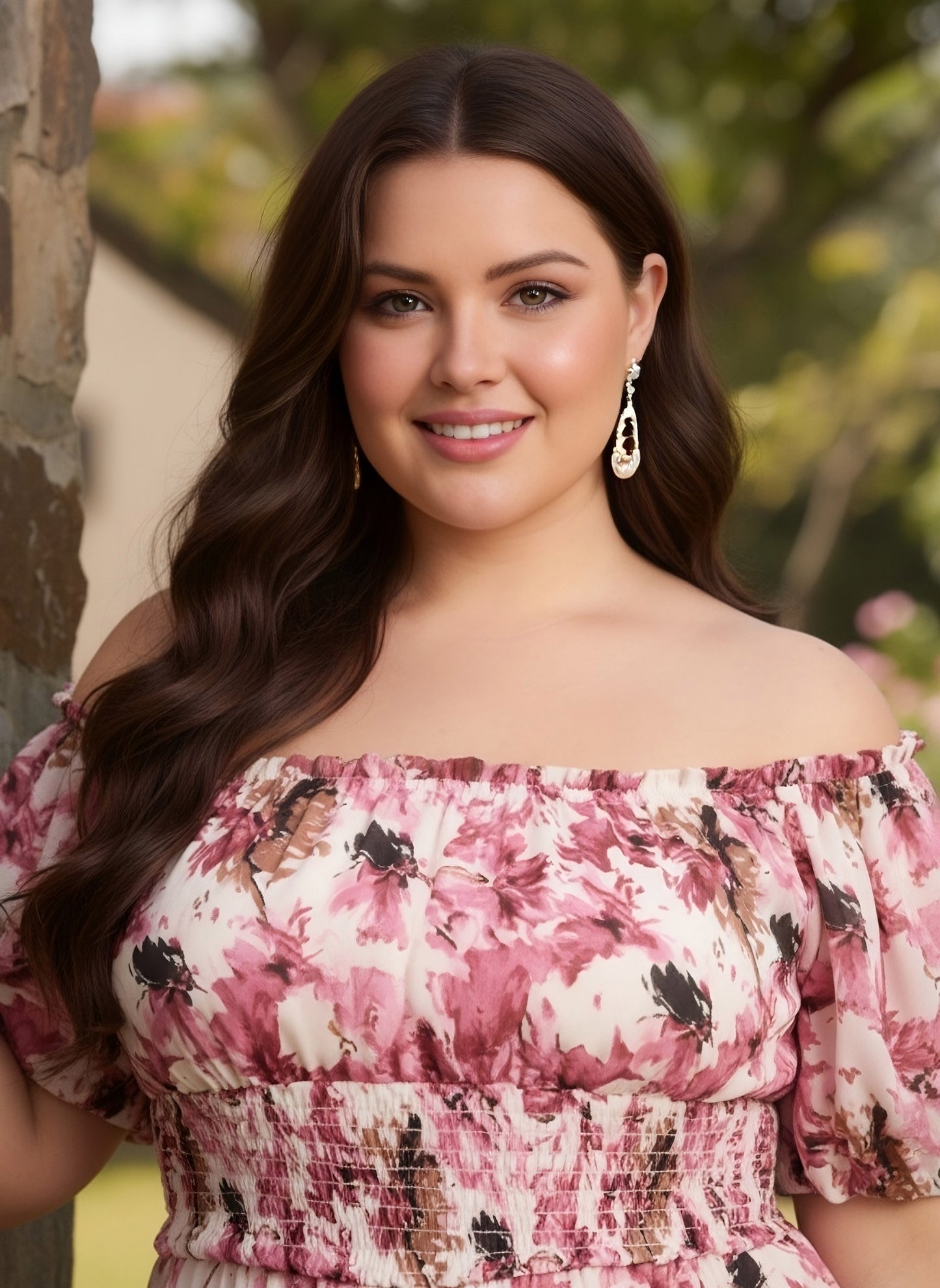 Berrylush Curve Women Plus Size Pink Floral Print Off-Shoulder Short Sleeeve Mini Jumpsuit