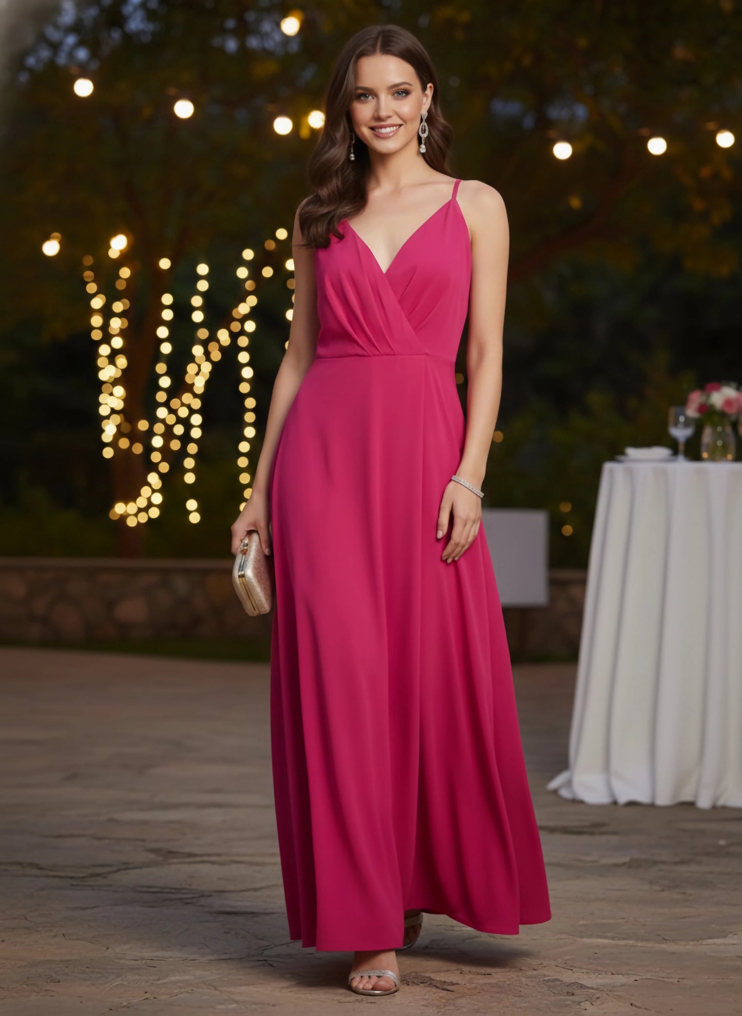 Berrylush Women Solid Pink V-Neck Sleeveless Pleated Maxi Dress