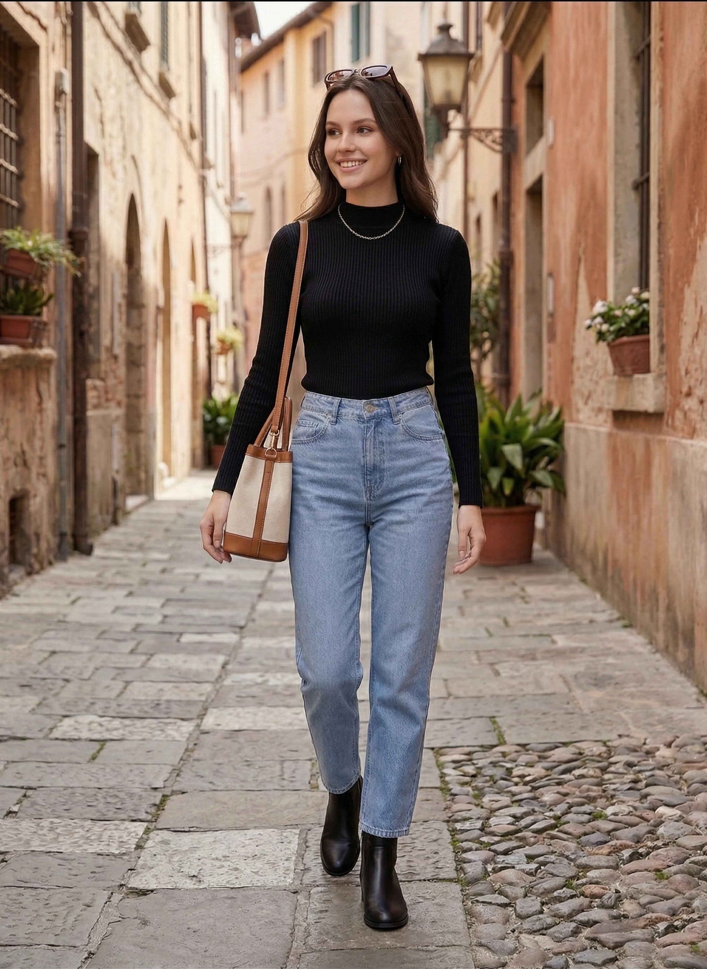 Berrylush Women Solid Black Turtle Neck Acrylic Ribbed Hem Pullover