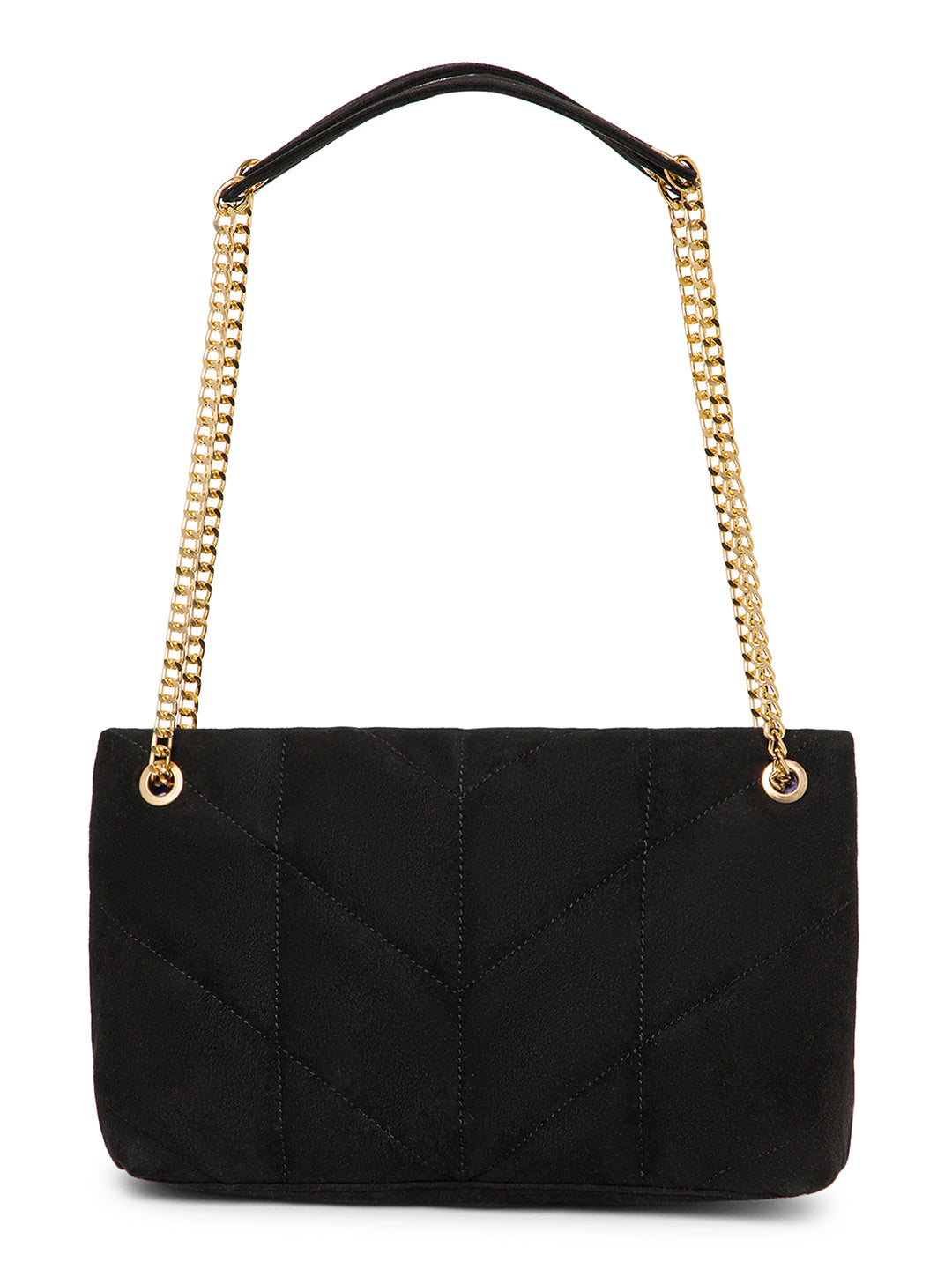 Berrylush Women Black Structured Quilted Shoulder Bag