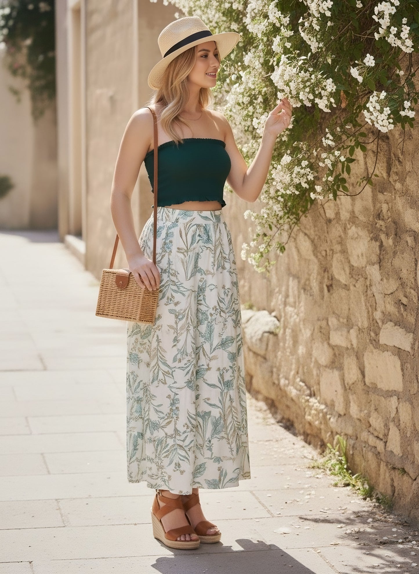 Berrylush Women Solid Green Strapless Neck Sleeveless Backless Smocked Crop Tube Top
